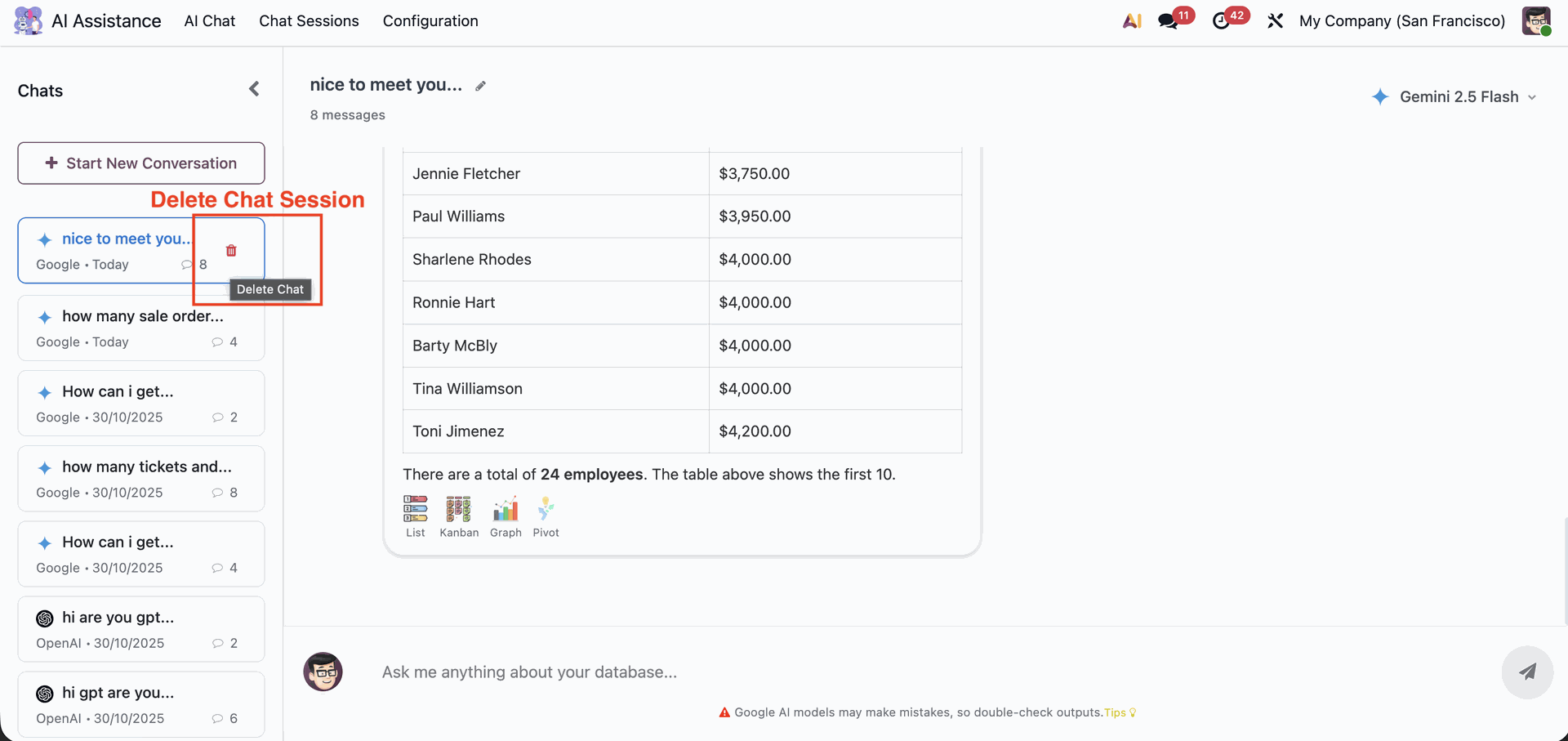 InsightMate AI chat session deletion management in Odoo