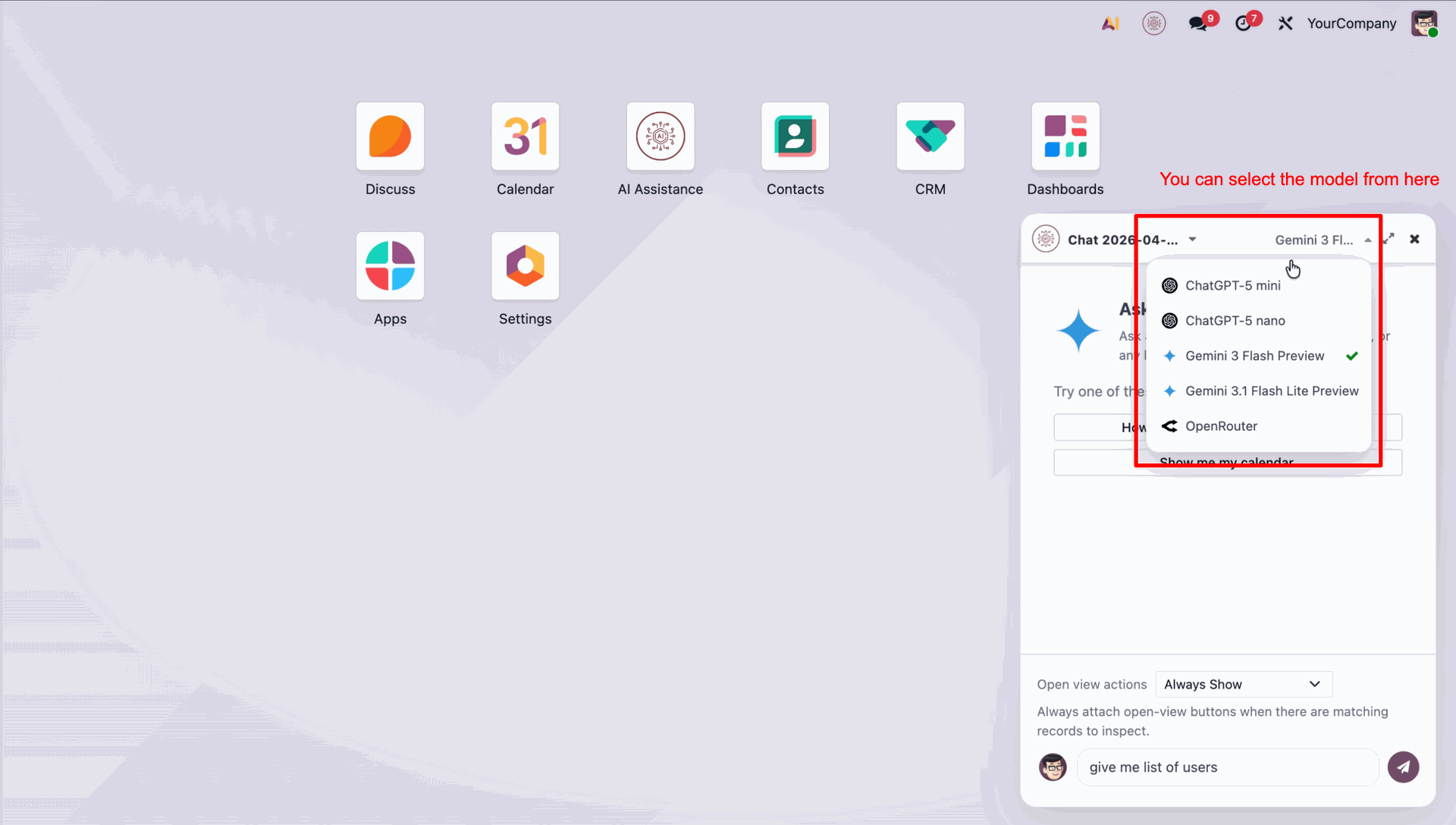 Choose AI model from chatbot dropdown menu
