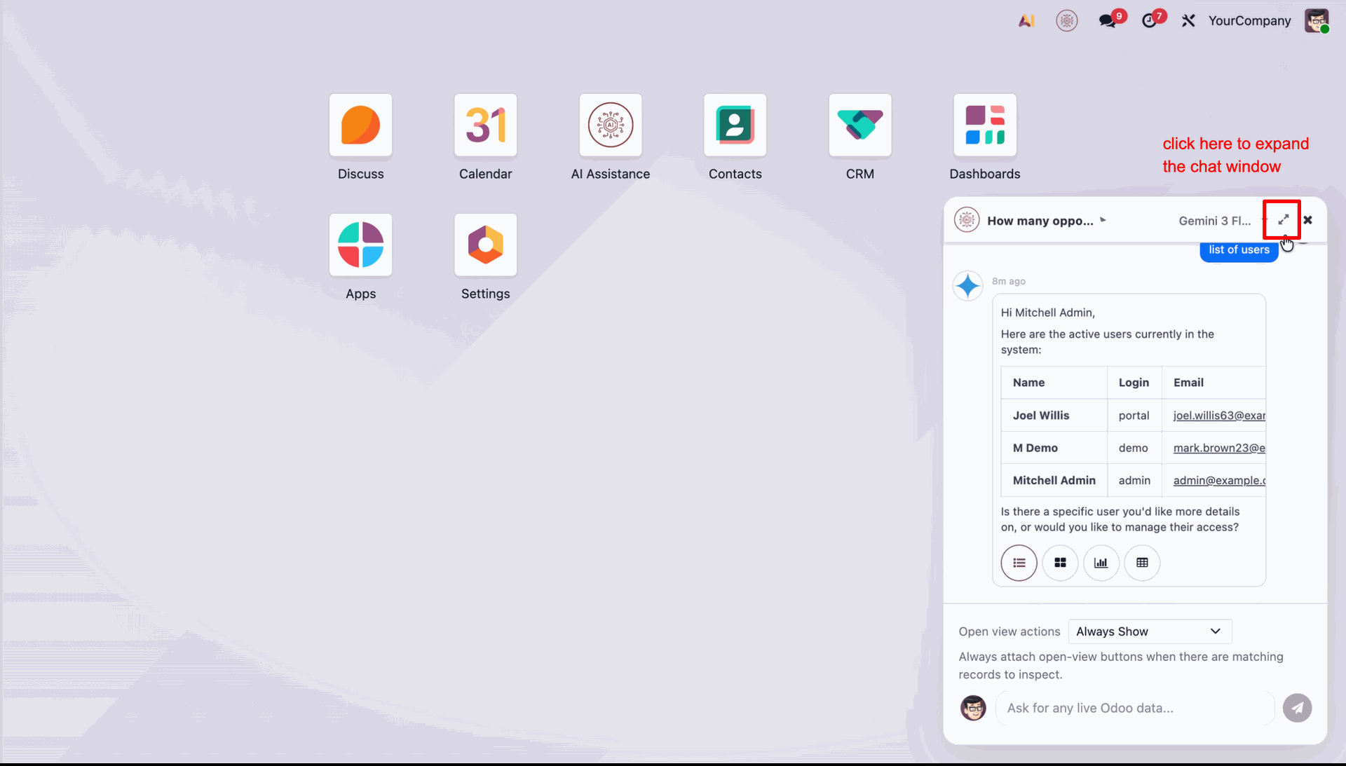 Expand AI chatbot window for larger workspace