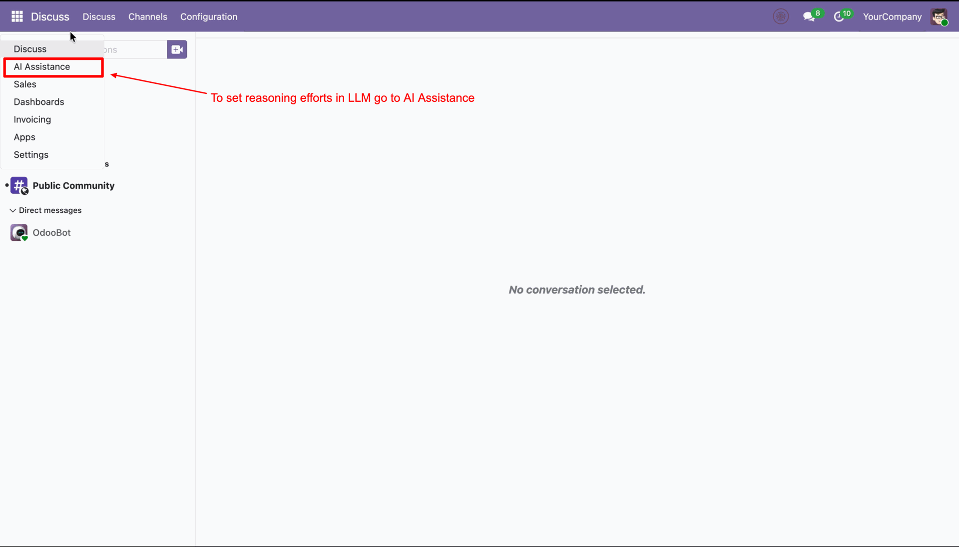 Open AI Assistance settings from Odoo main menu