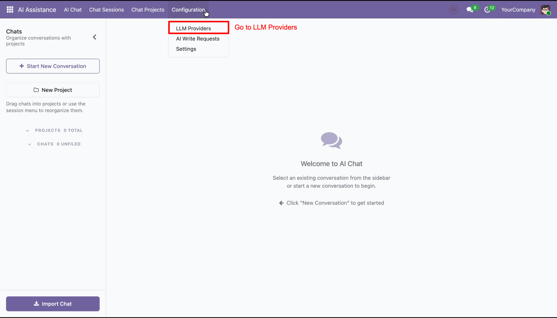 Manage LLM providers from AI configuration menu