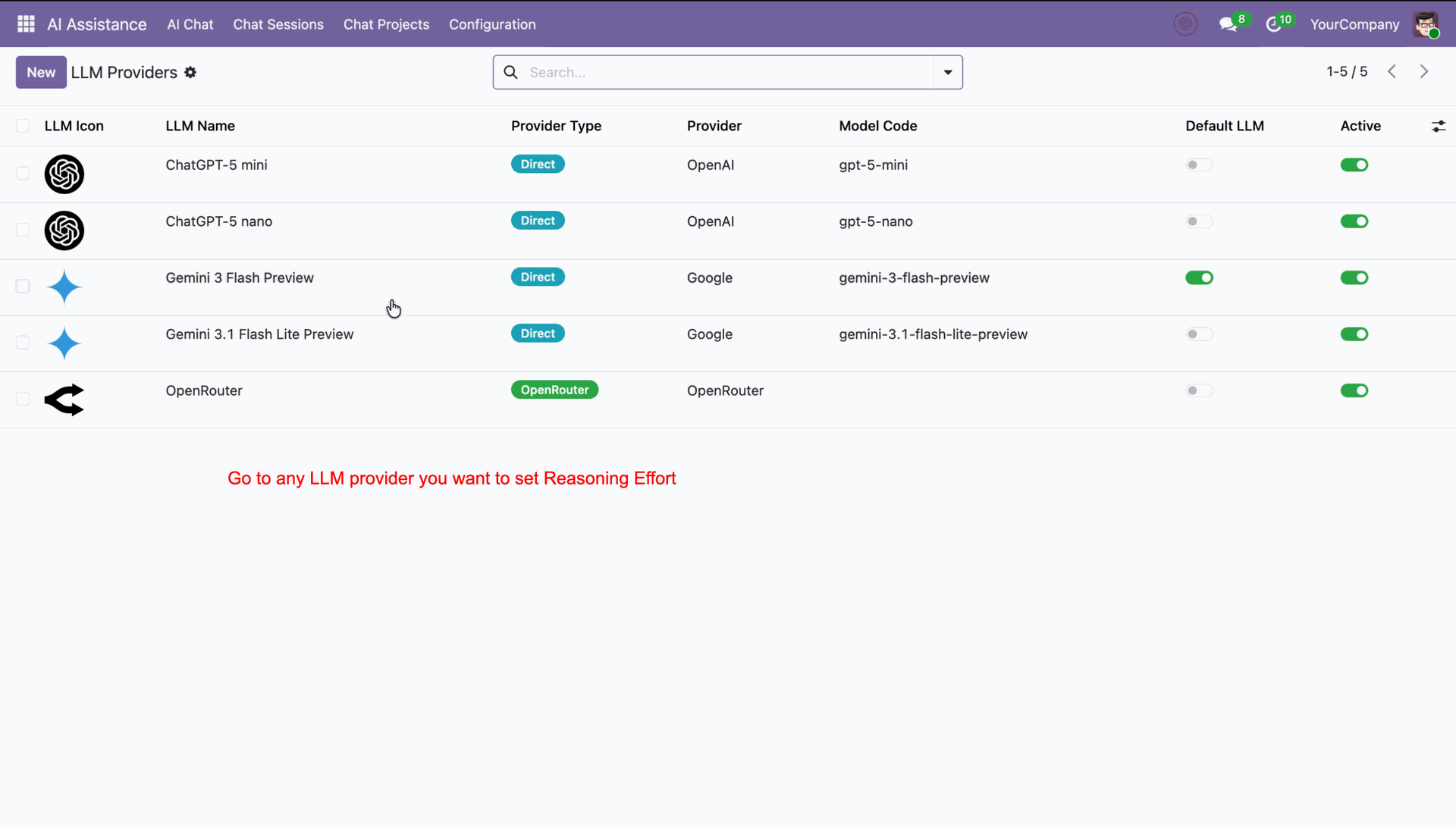 Configure reasoning effort for LLM provider