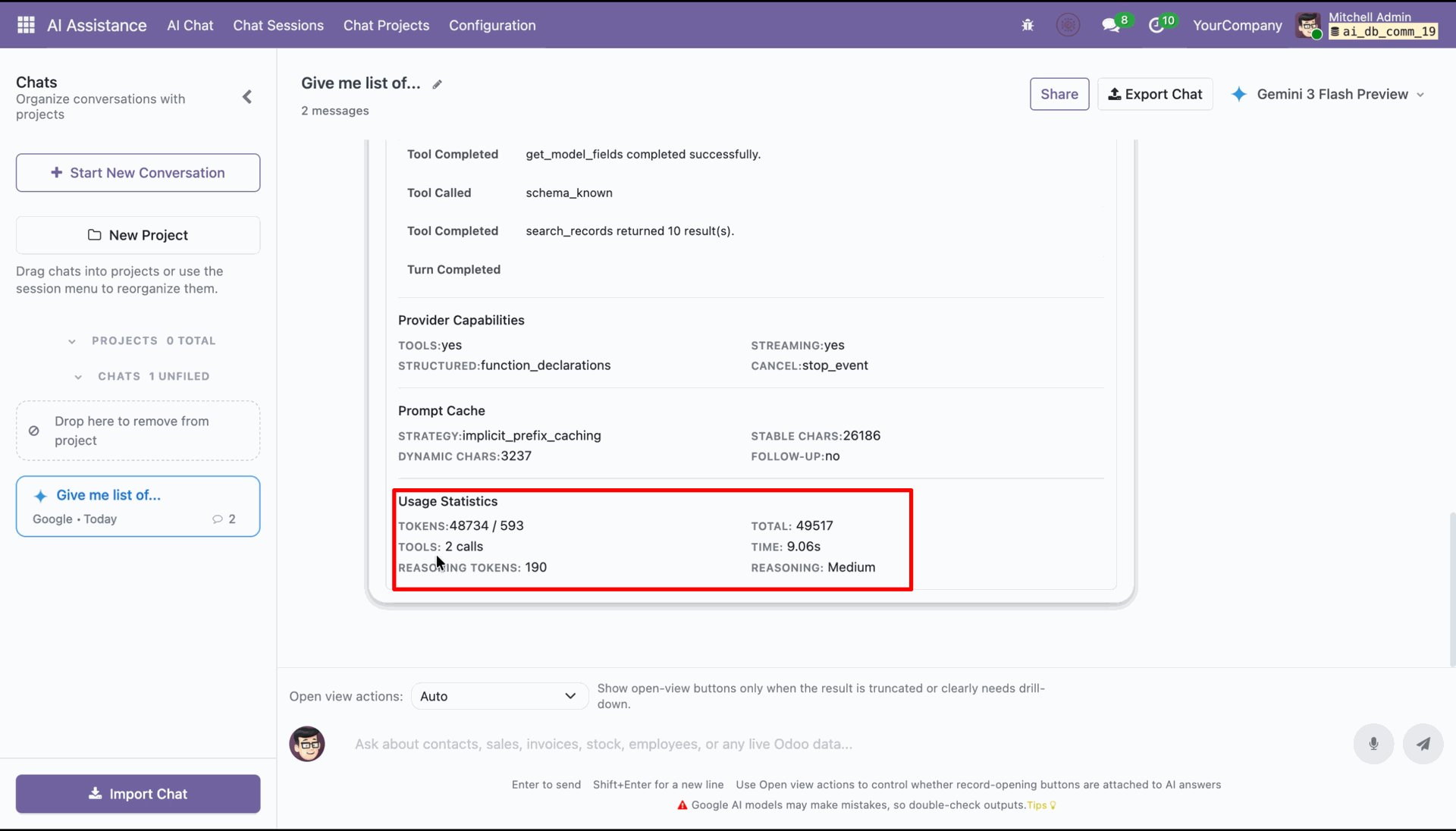 View reasoning token usage in debug query