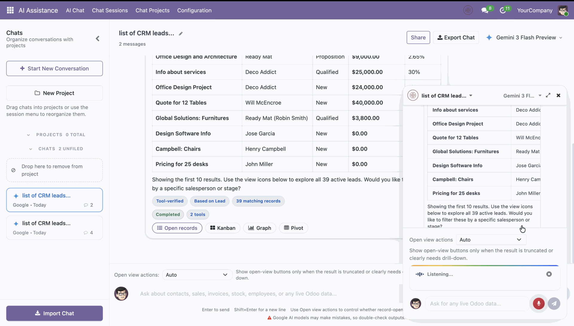 View AI response in mini chatbot popup window