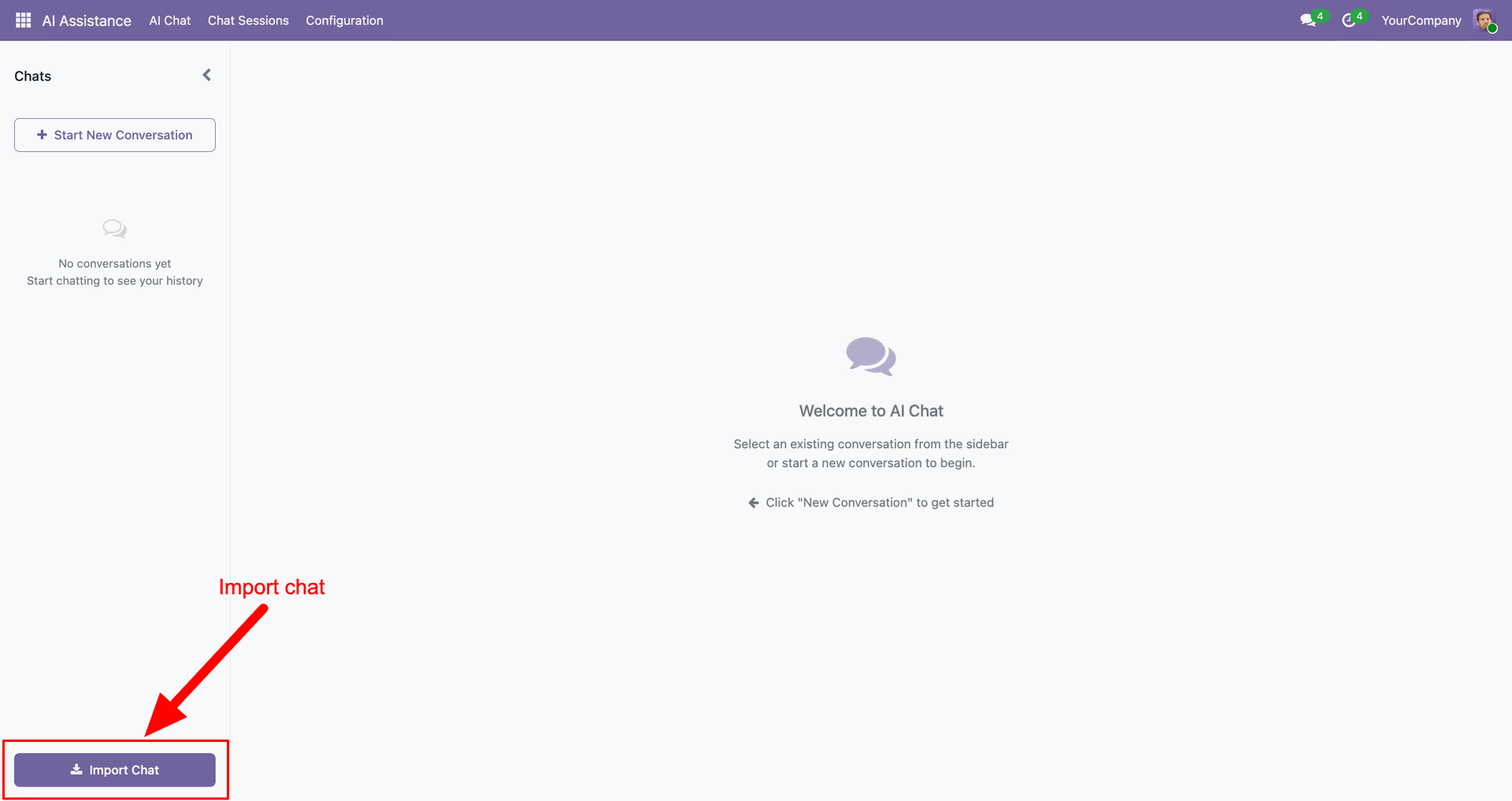 Import exported AI chat using chat import option