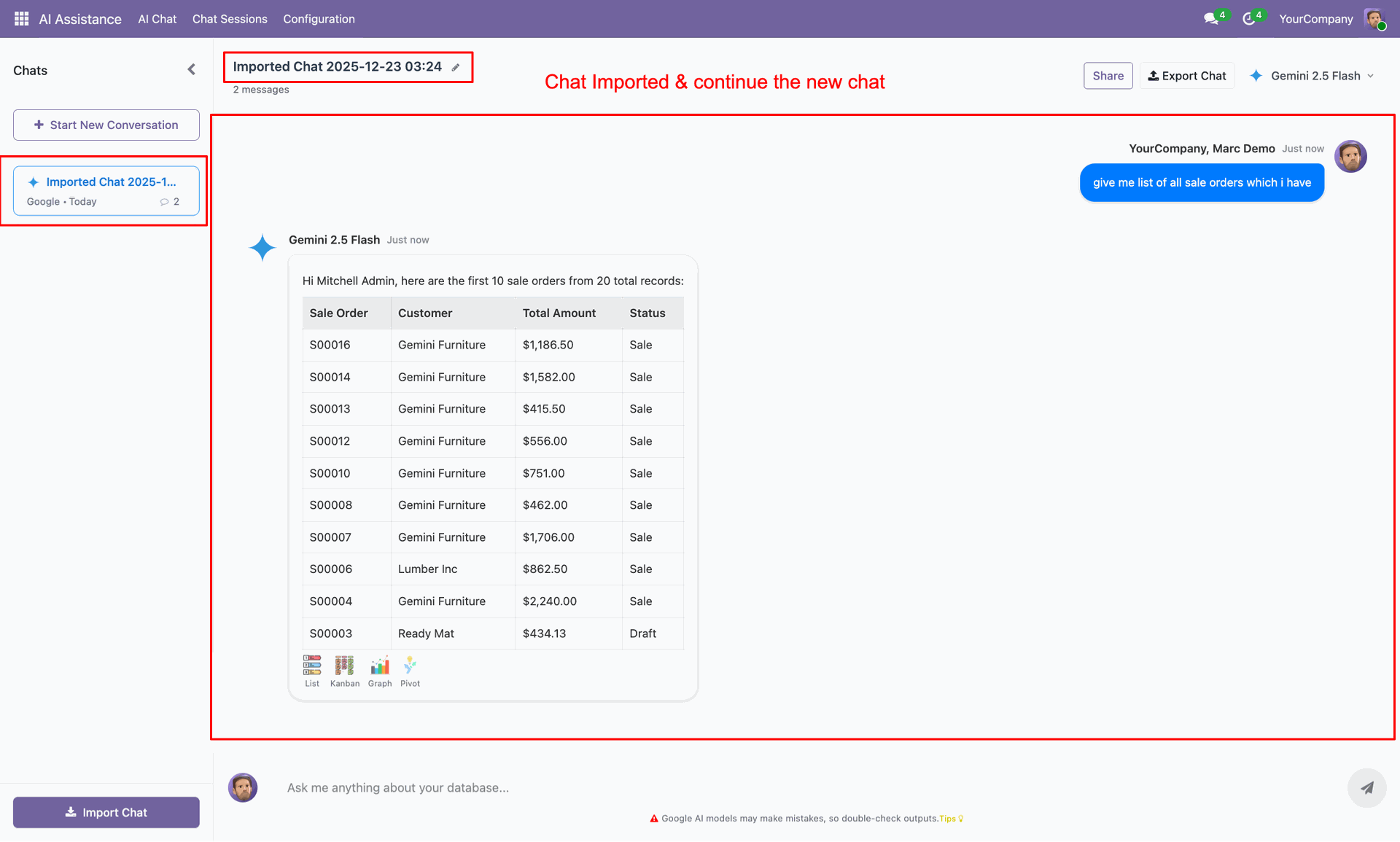 Imported AI chat ready to continue in InsightMate