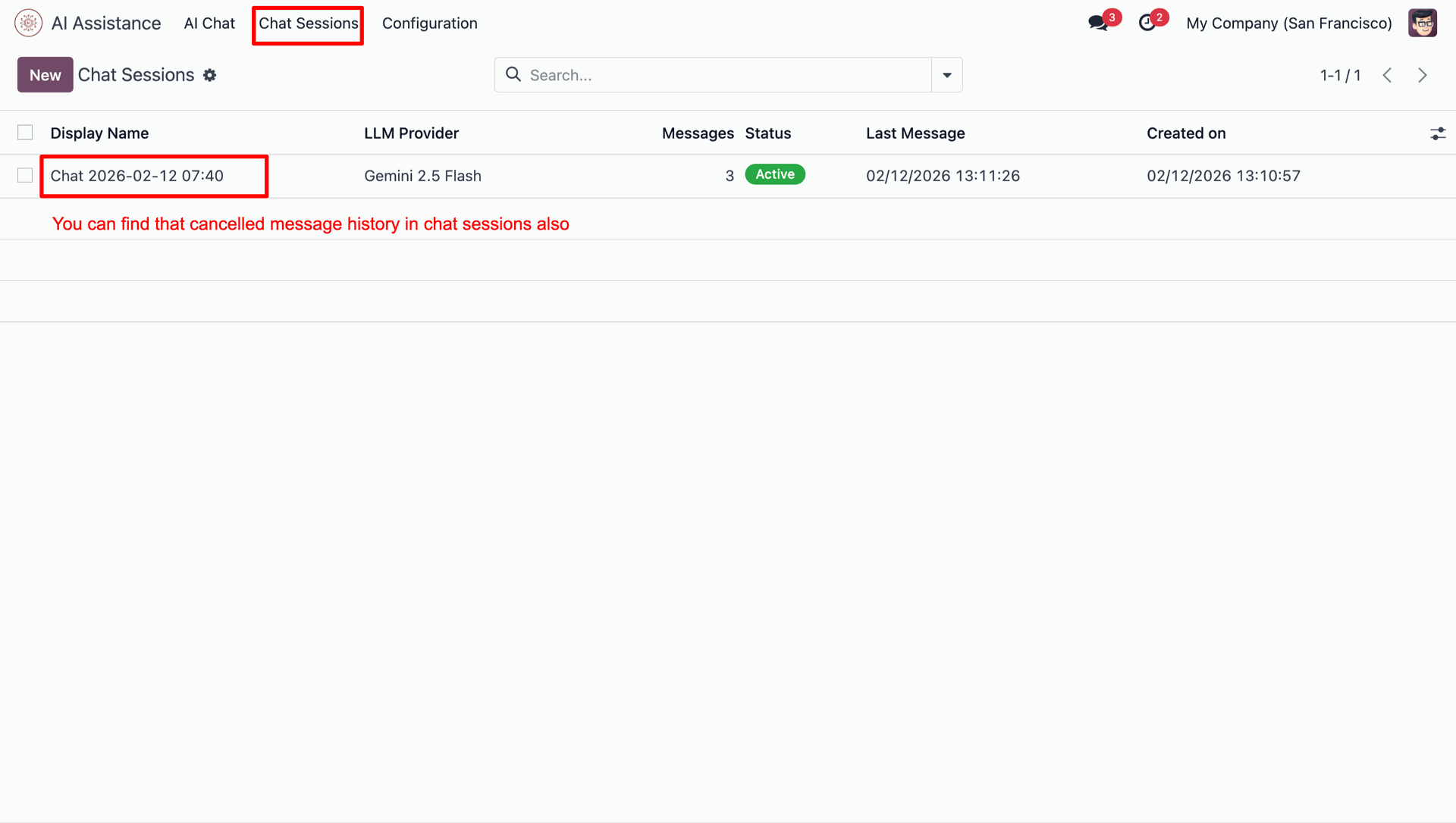 Cancelled AI chat displayed in chat history