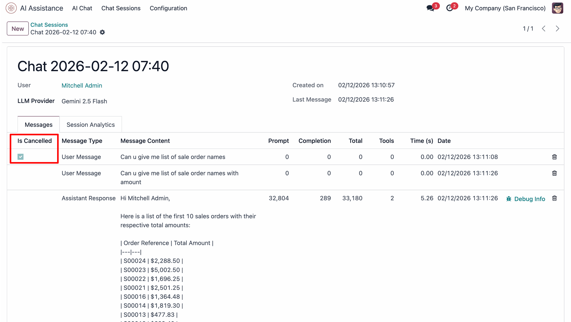 Cancelled chat marked with status in Odoo ERP