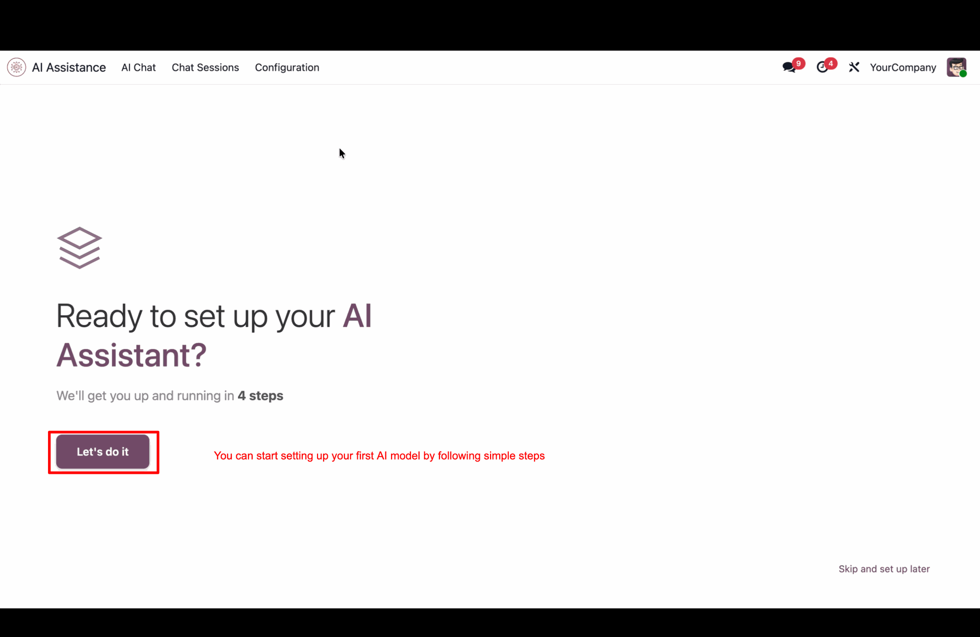 Start AI assistant configuration with setup wizard