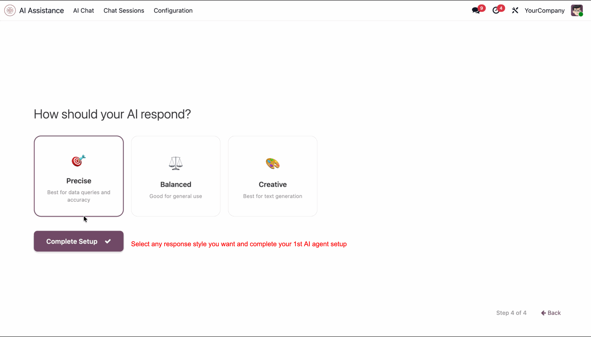 Choose AI response style and complete setup