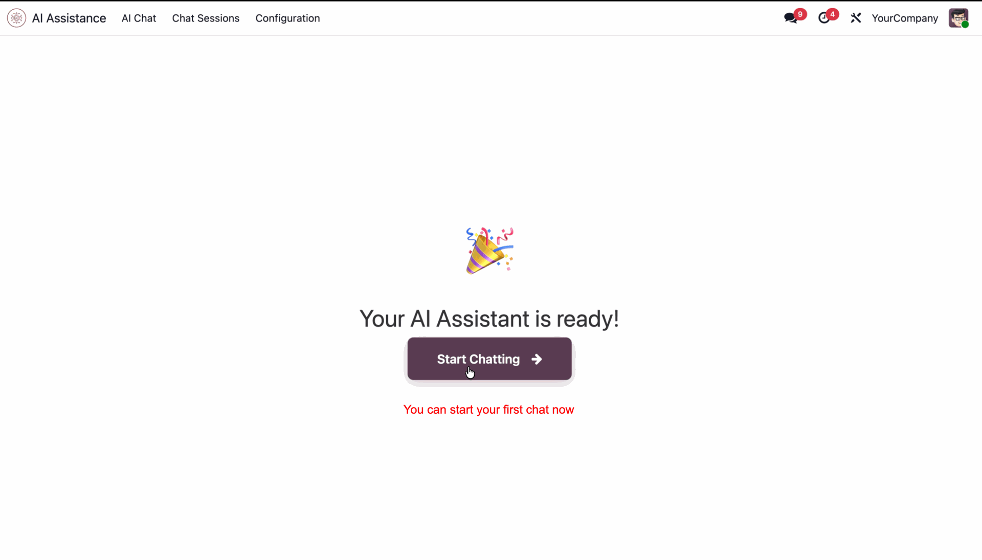 AI chat assistant ready for conversations in Odoo
