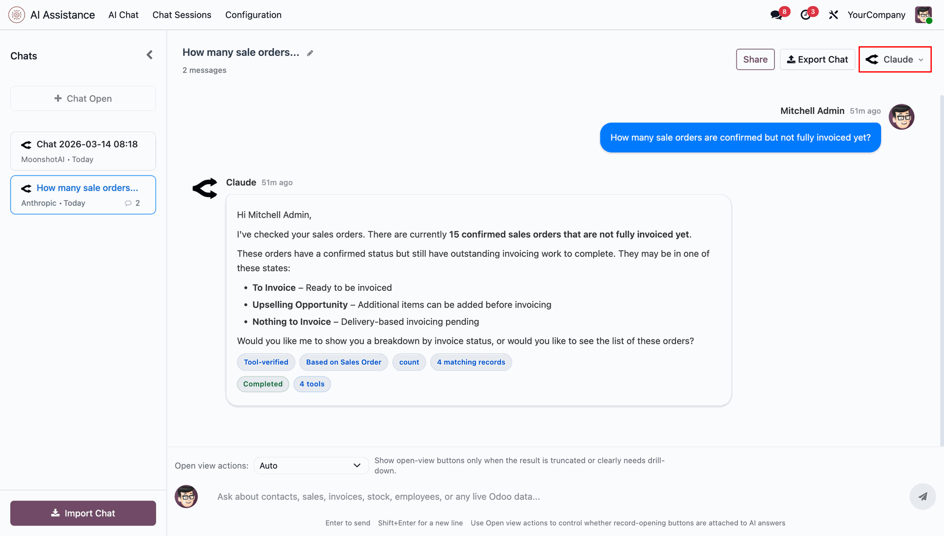 Chat using OpenRouter model in AI chat interface