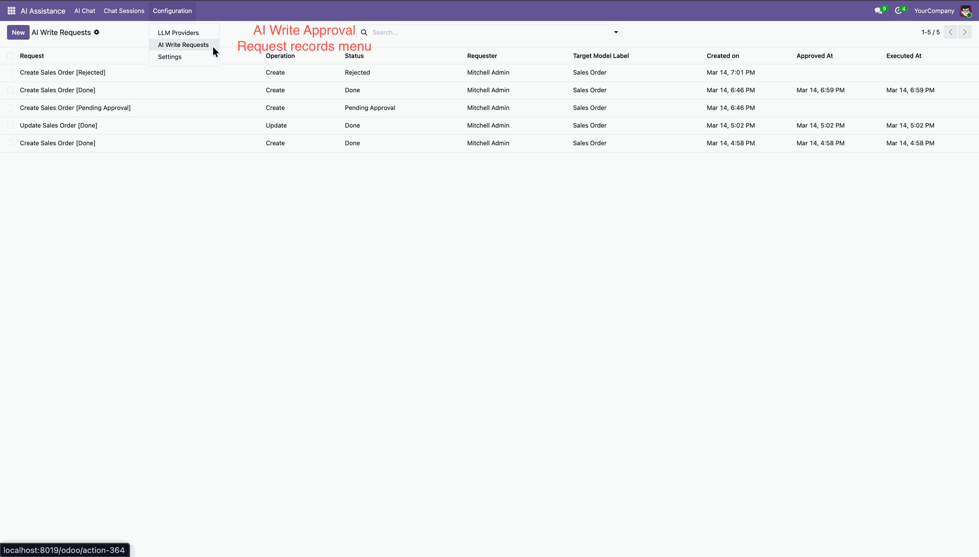 AI write request list view in InsightMate Odoo