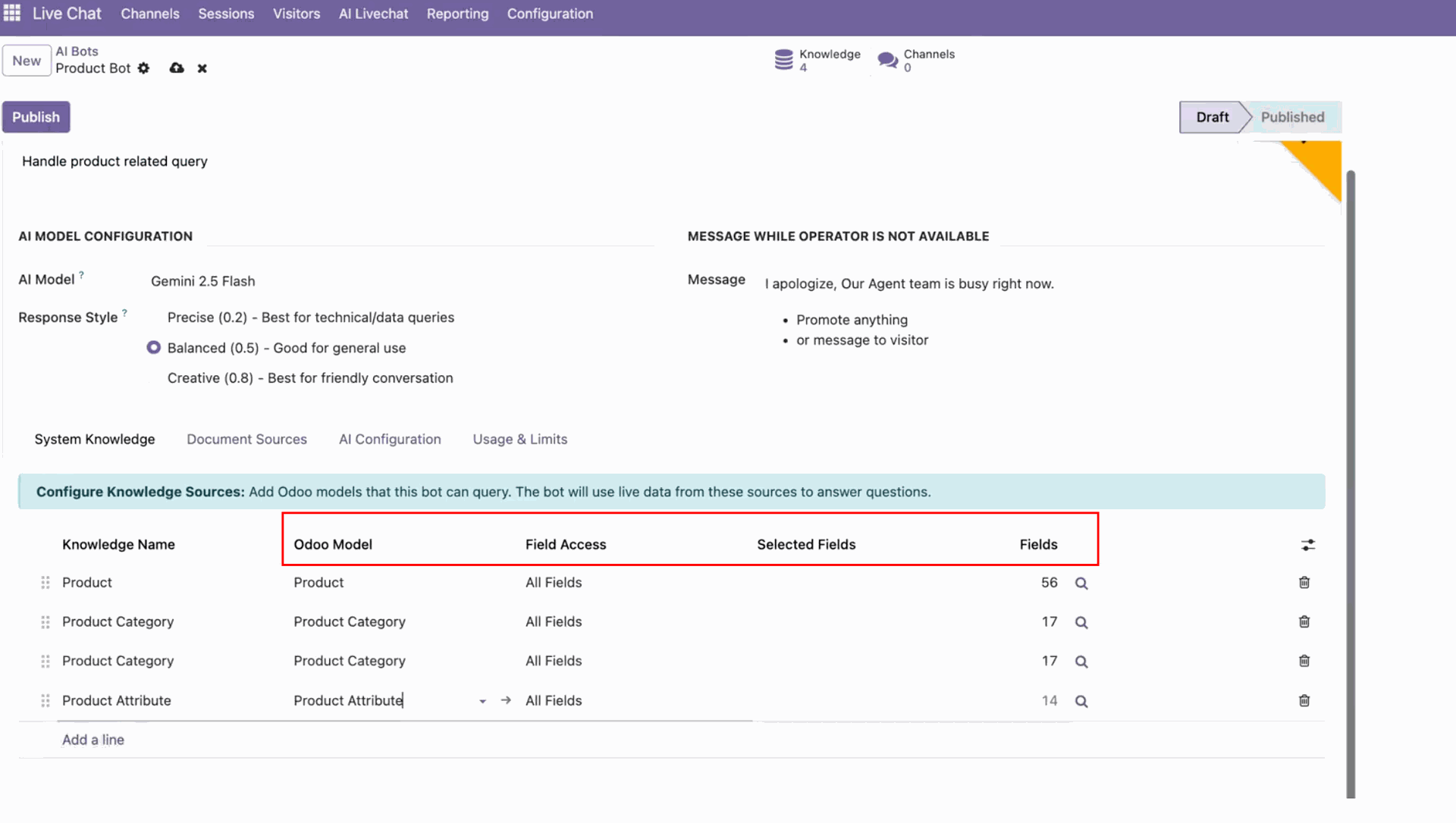 Select models and fields for AI bot access