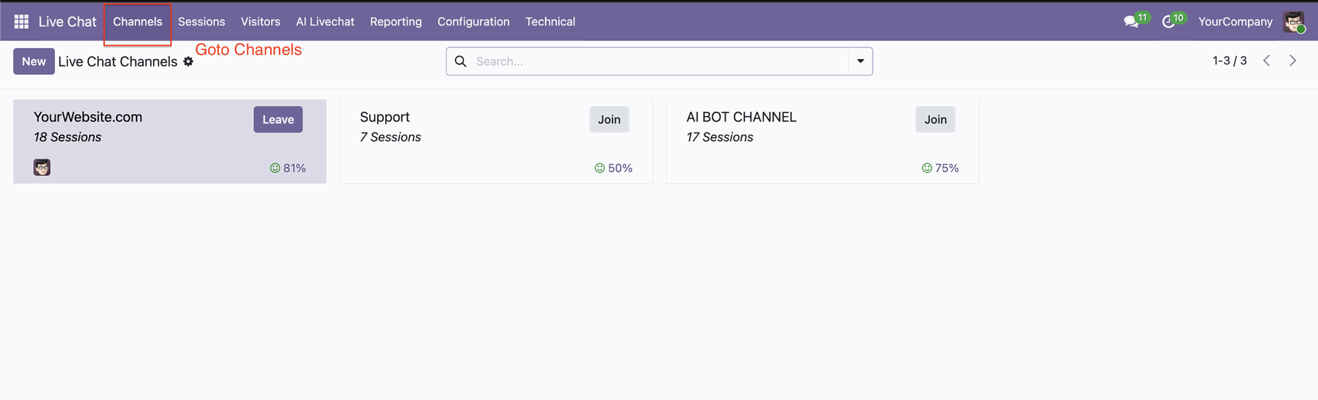 Manage live chat channels for AI bot assignment