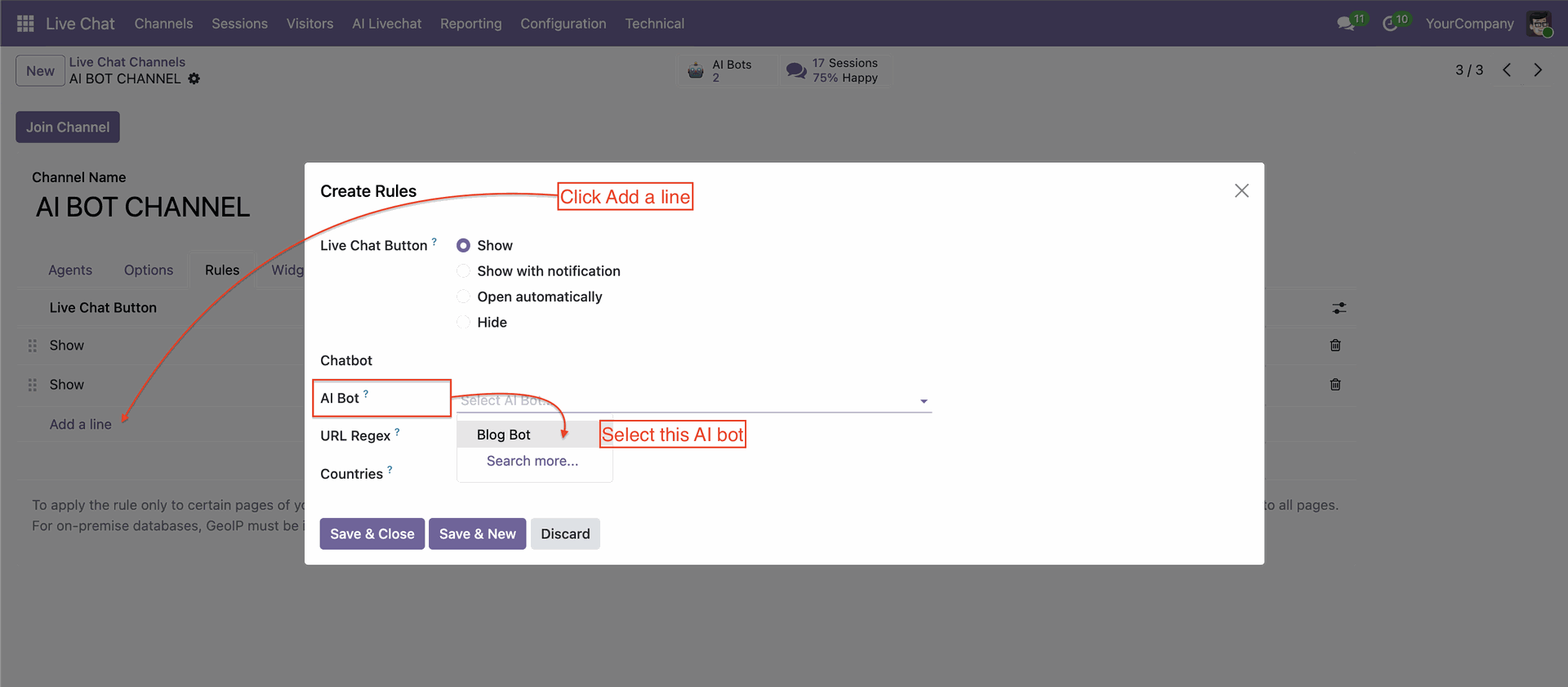 Add chatbot rules for automated responses