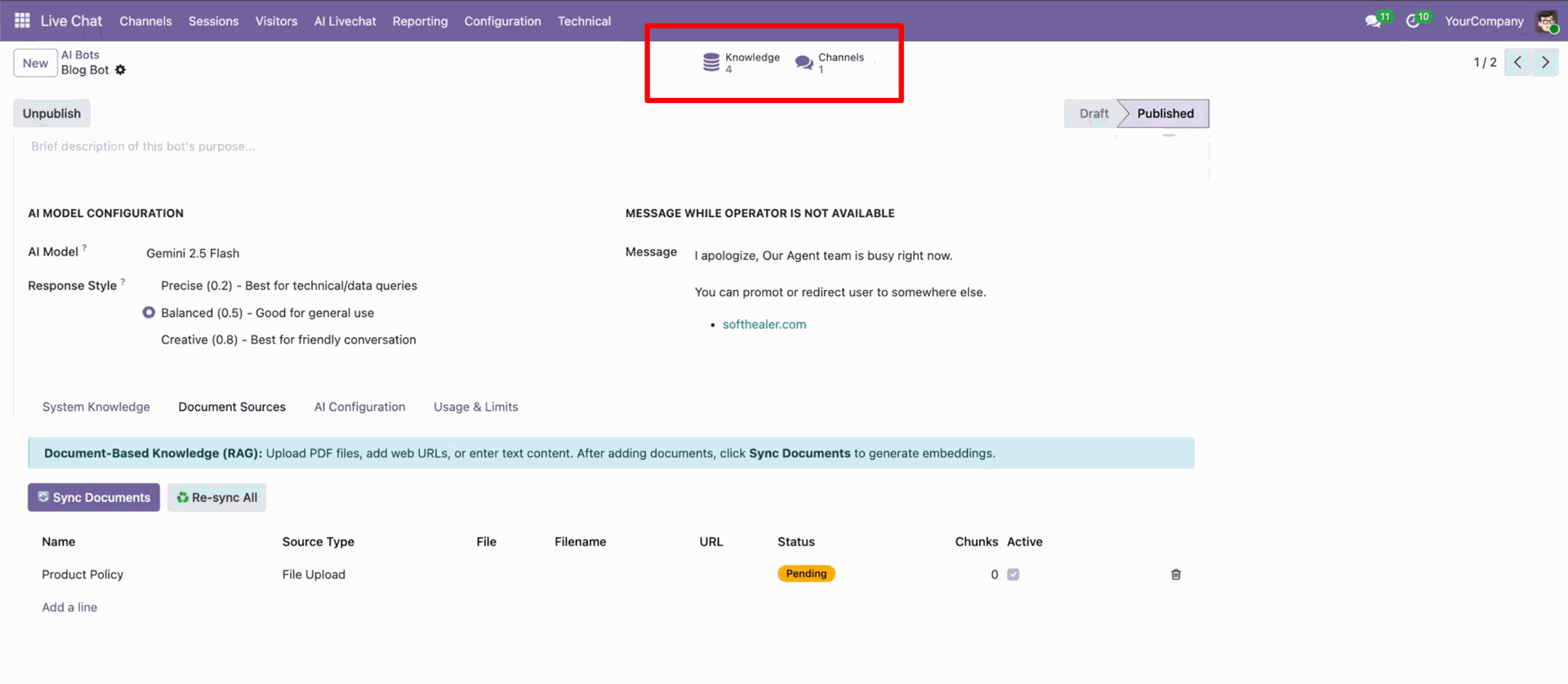 Access knowledge sources using smart buttons