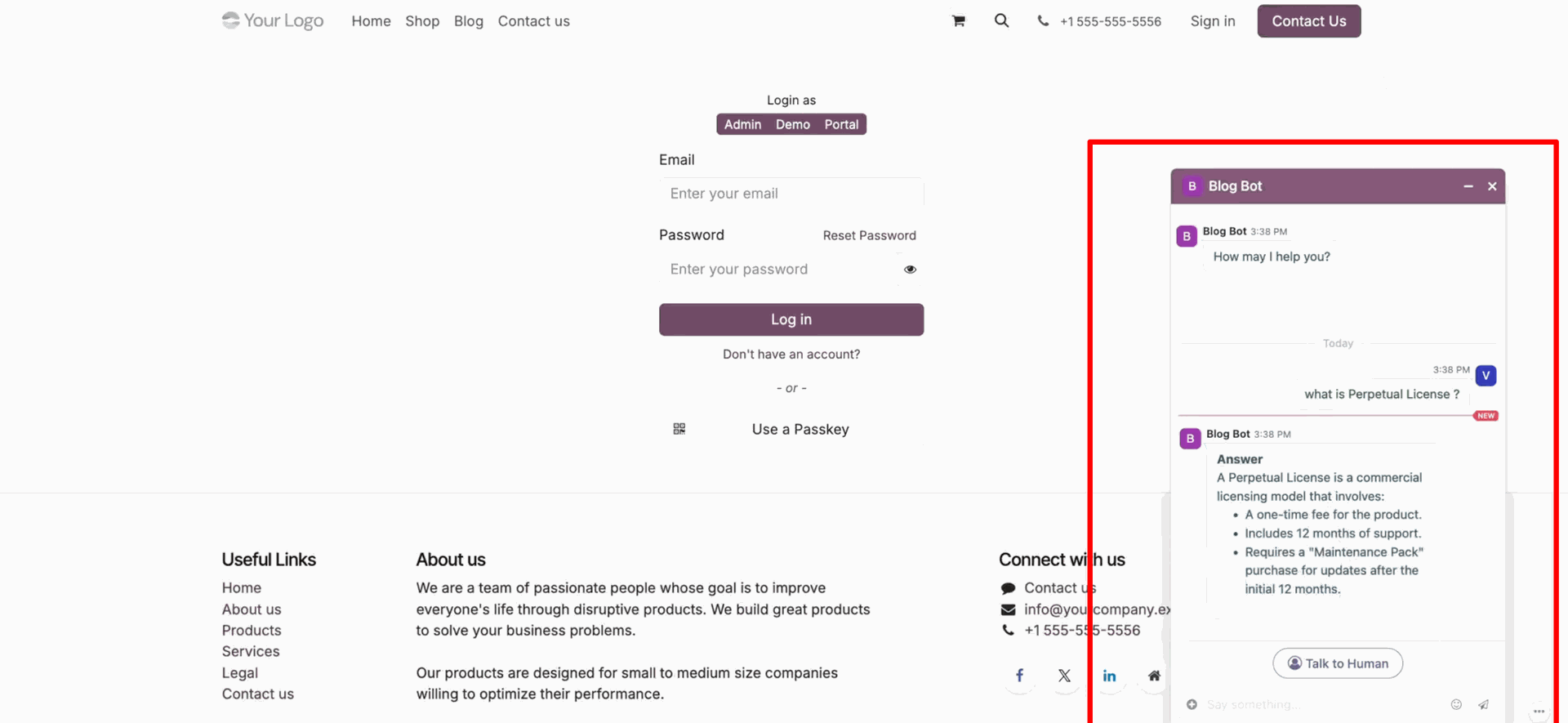 AI chatbot answering from configured documents