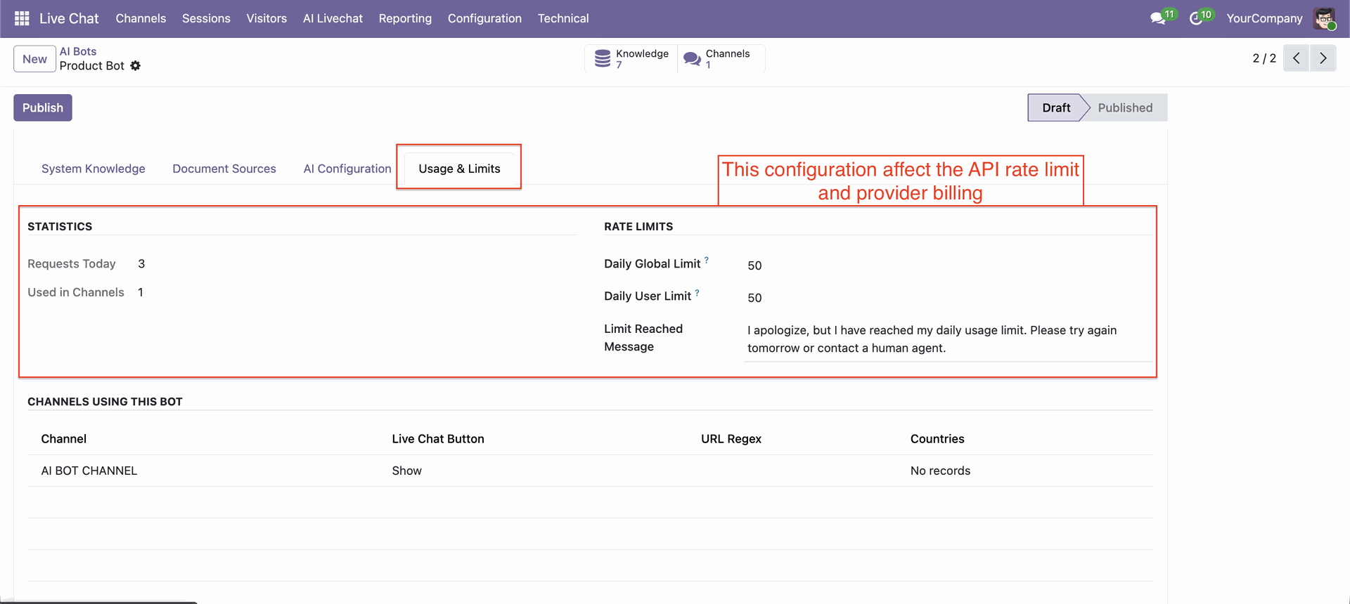 Configure AI token usage limits and rate controls