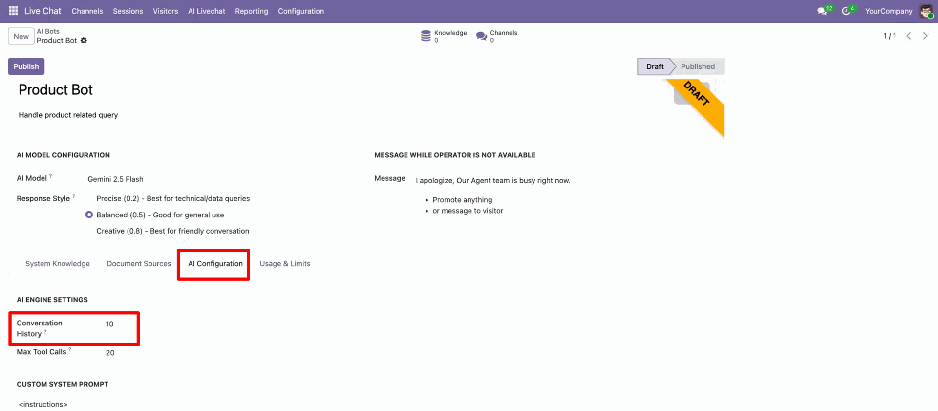 Set AI conversation history retention limits