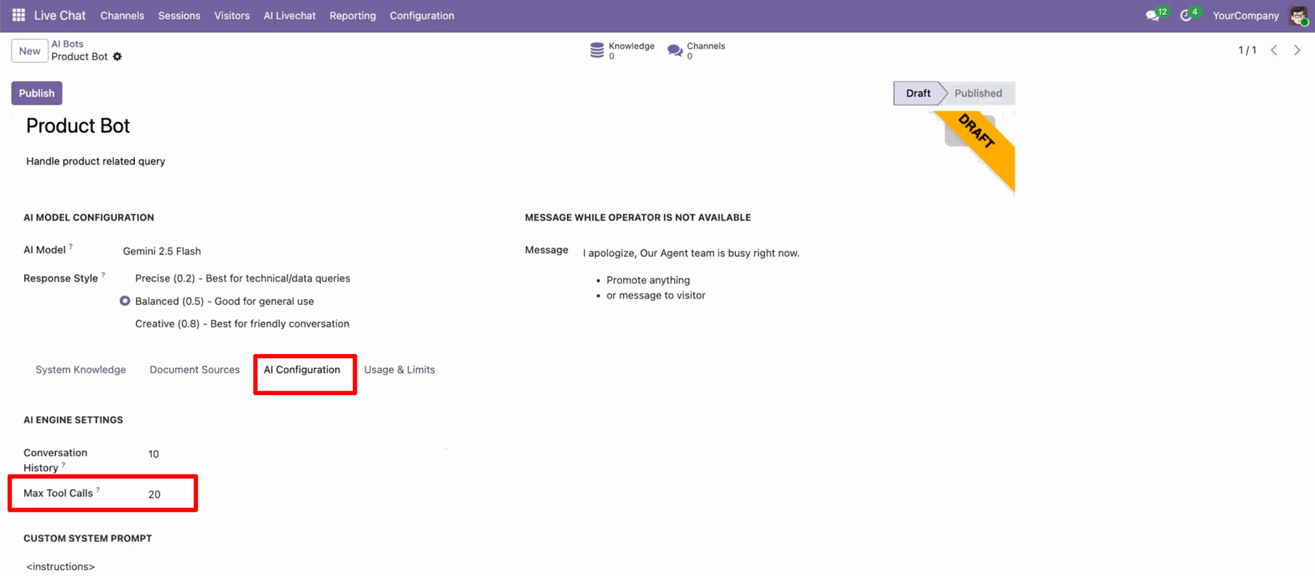 Configure maximum AI actions per conversation
