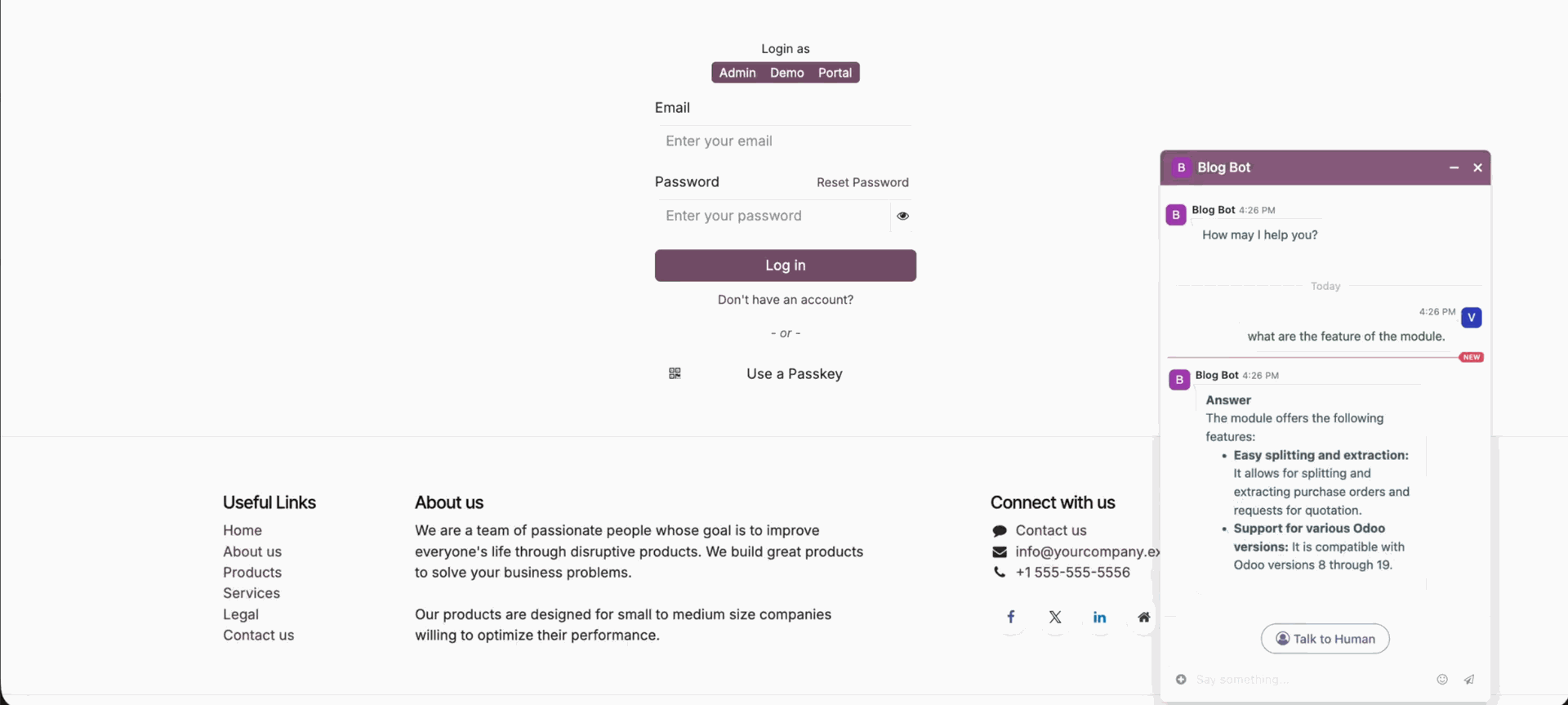 AI chatbot answering from synced website content