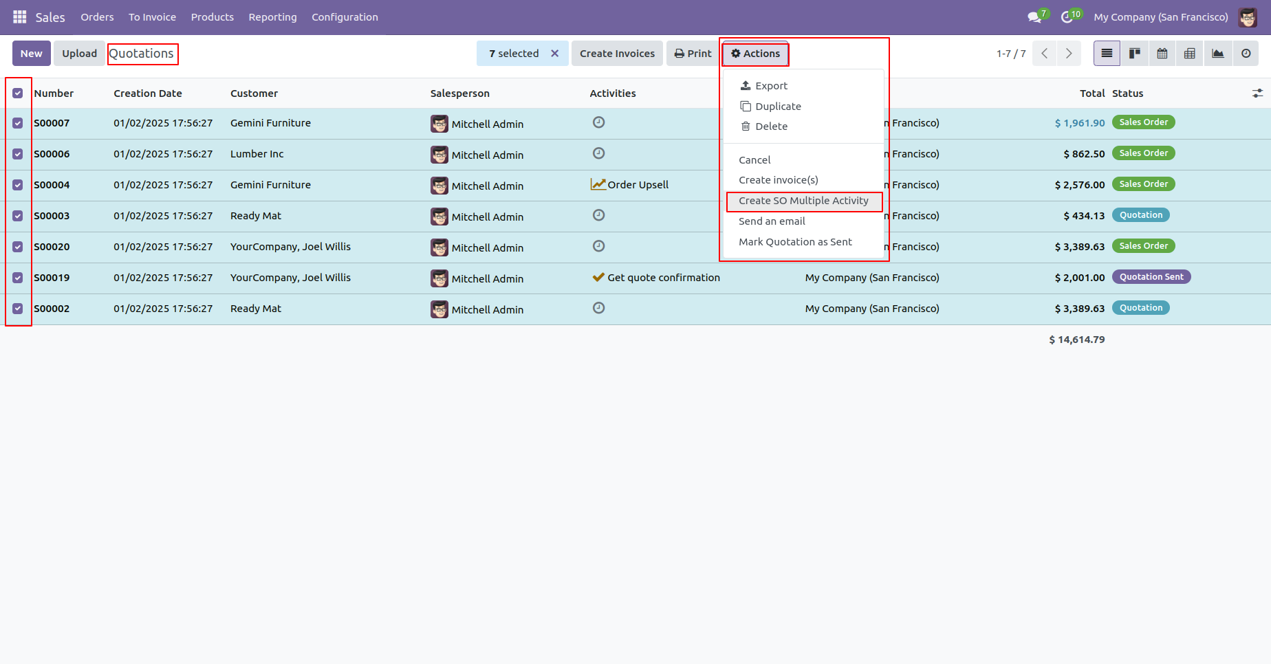 Apply mass activity action to selected records