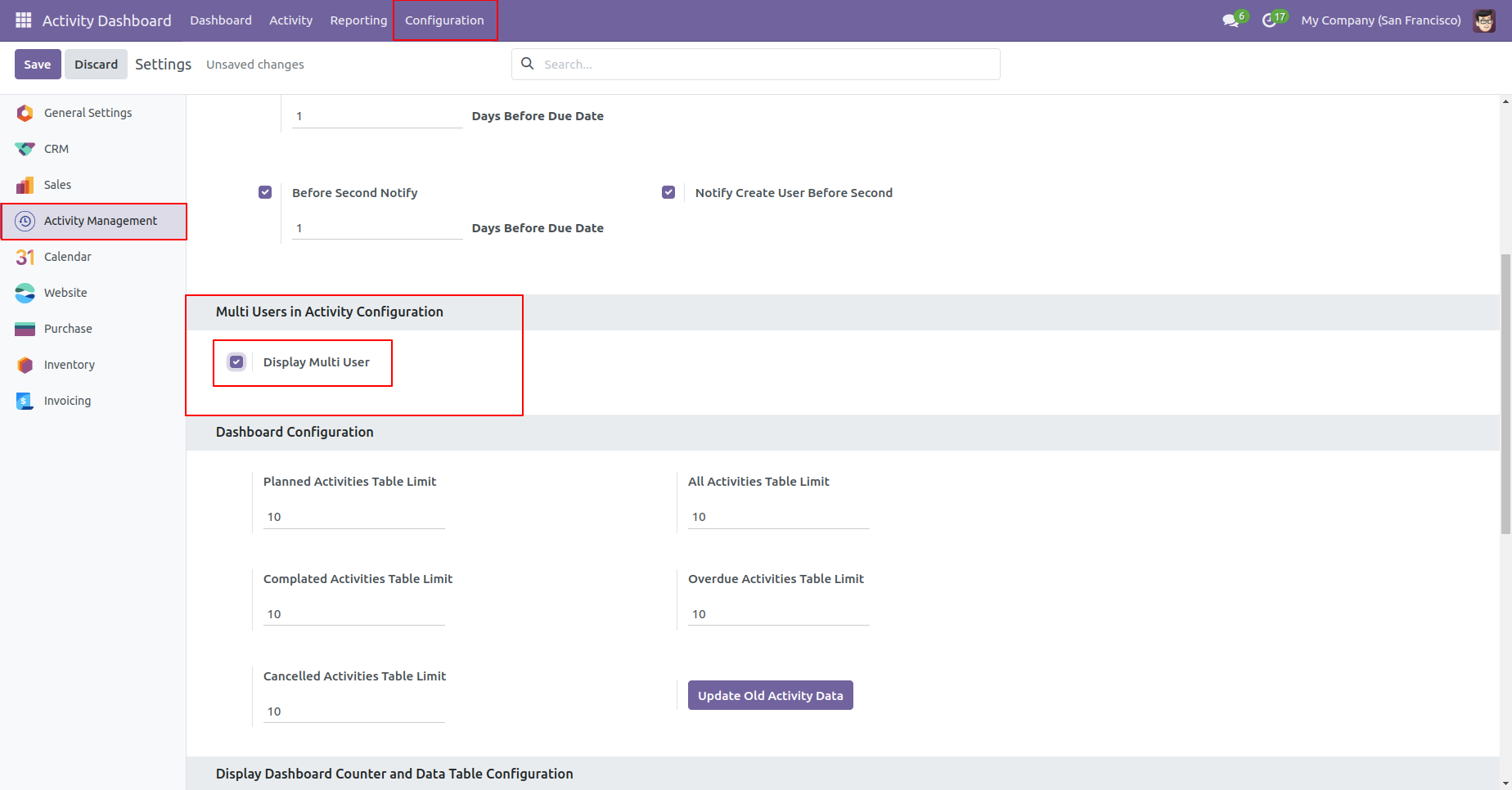 Multi-user activity assignment settings