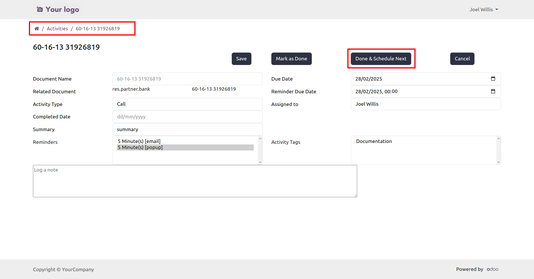 Schedule next activity from the portal