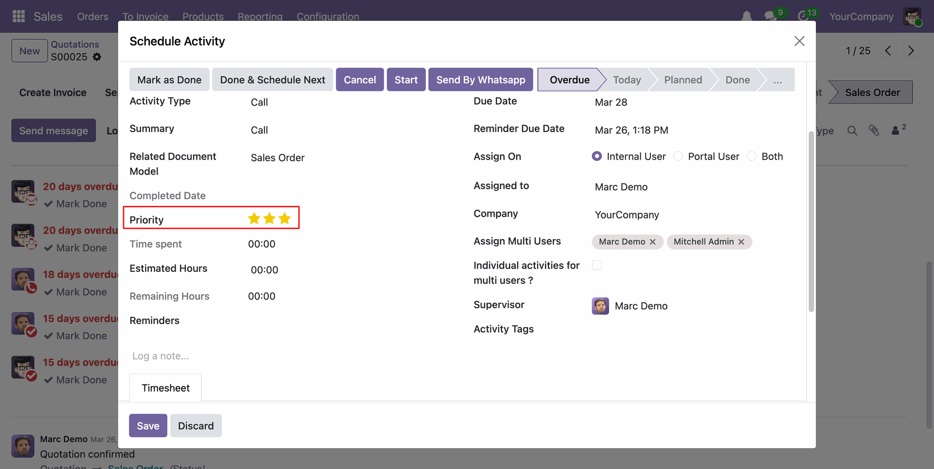 Priority field in the Schedule Activity form