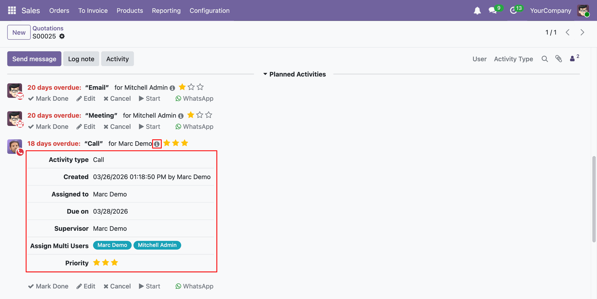 View detailed activity information using the Detail (i) icon.