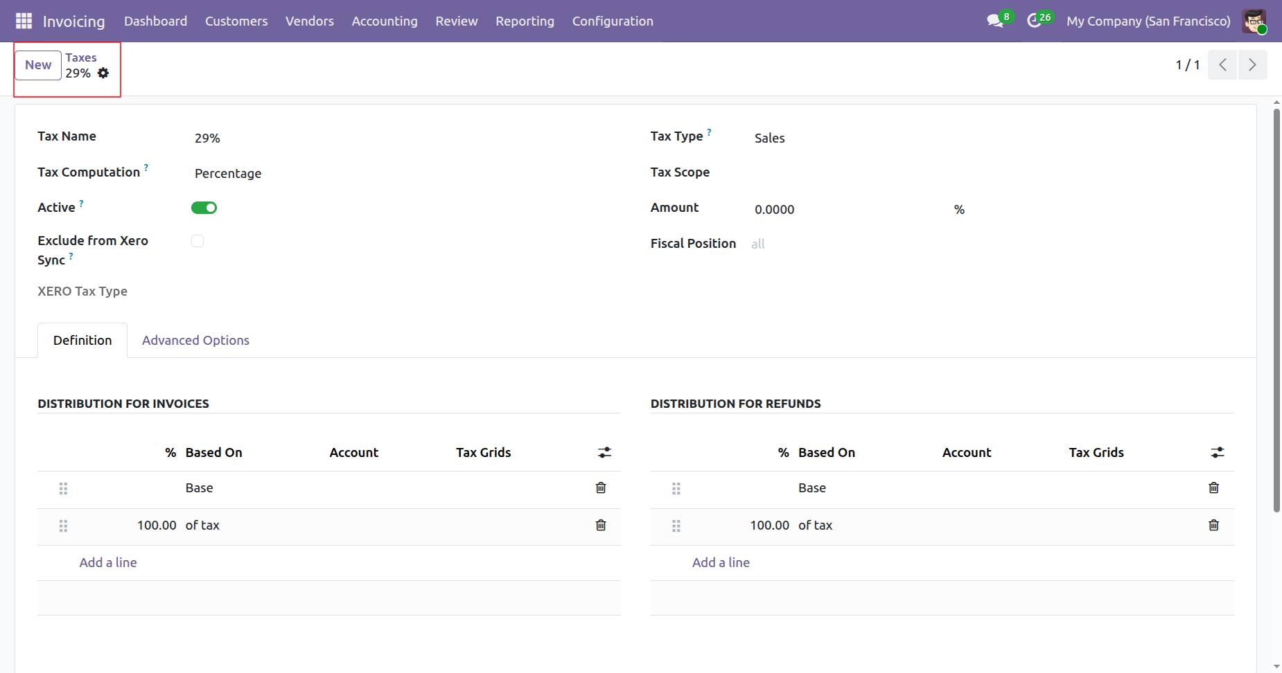 Create new tax record in Odoo Invoicing