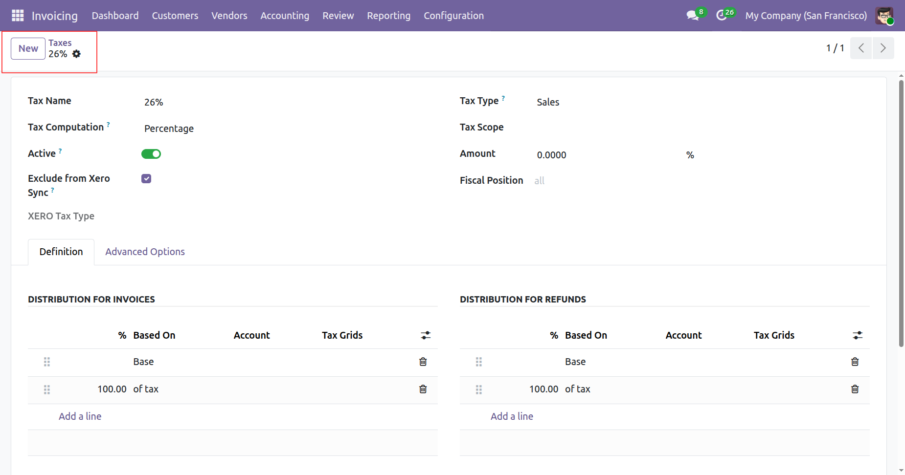 Create new tax excluded from Xero sync in Odoo