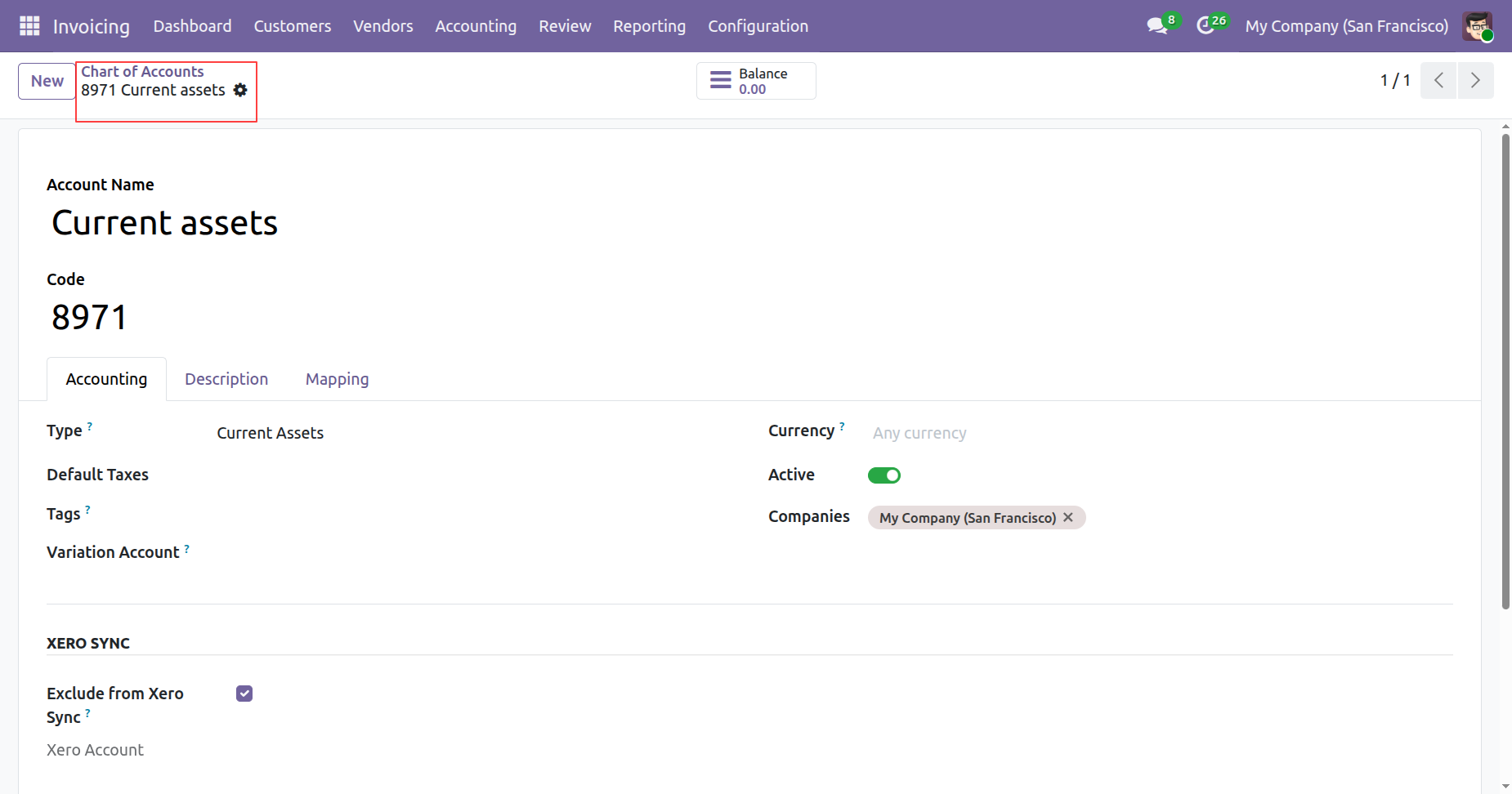 Create new account excluded from Xero Sync in Odoo