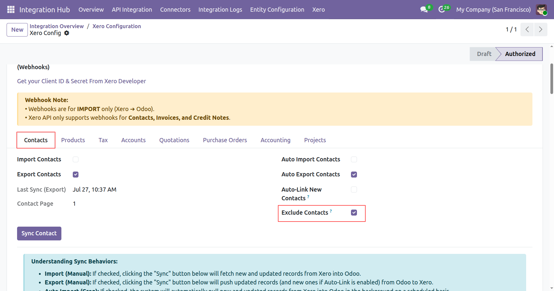 Enable Exclude Contacts option in Xero Configuration