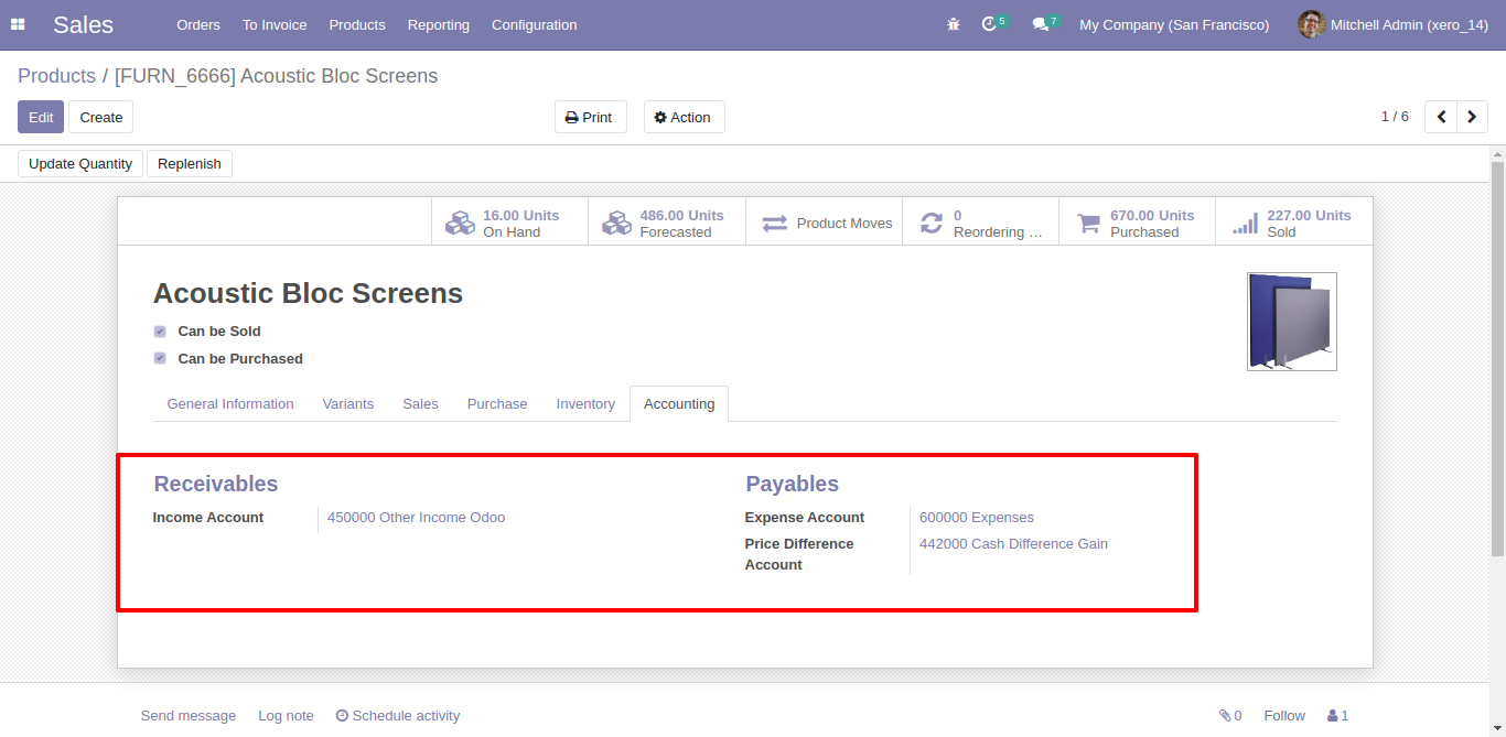 Product accounting receivables and payables in Odoo