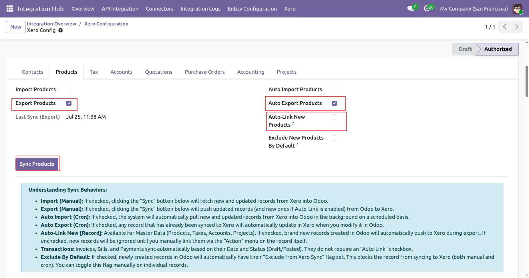 Enable Auto-Link New Products in Xero Configuration