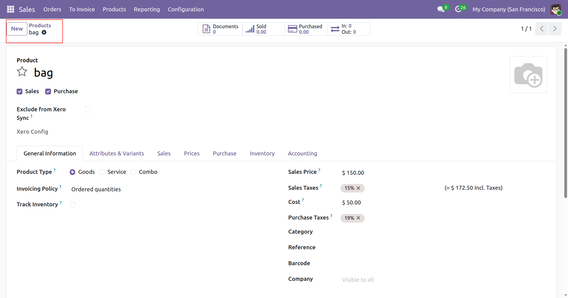 Create new product in Odoo Sales