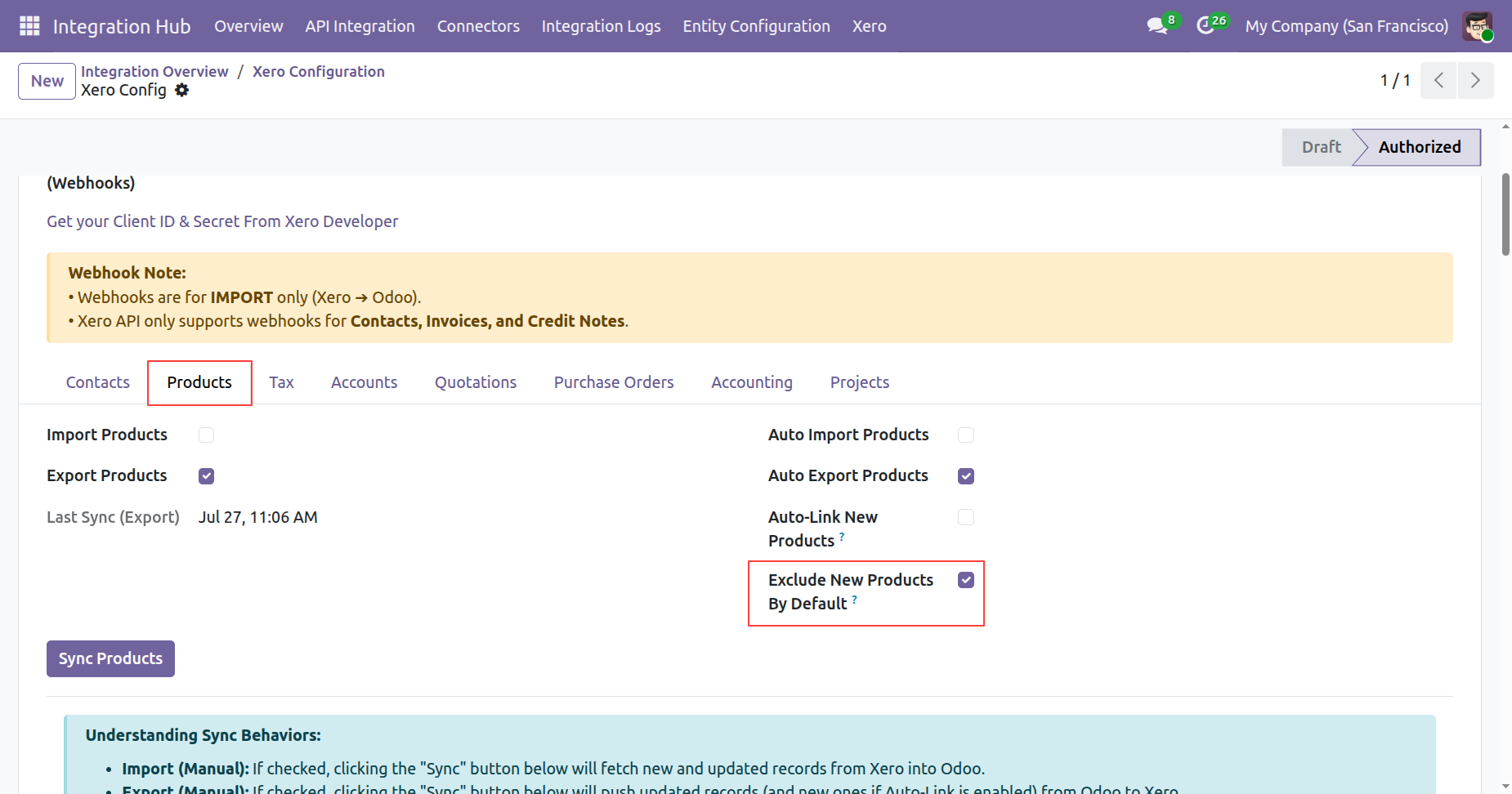 Enable Exclude New Products By Default in Xero Configuration