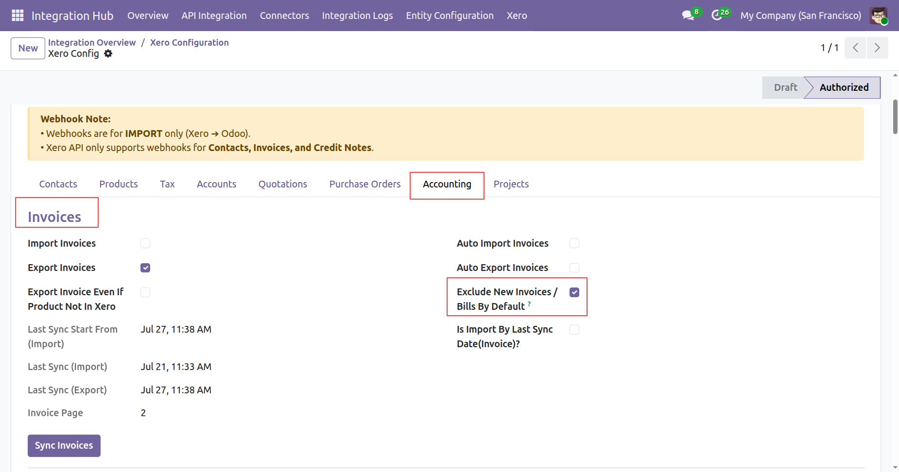 Enable Exclude New Invoices By Default in Xero Configuration