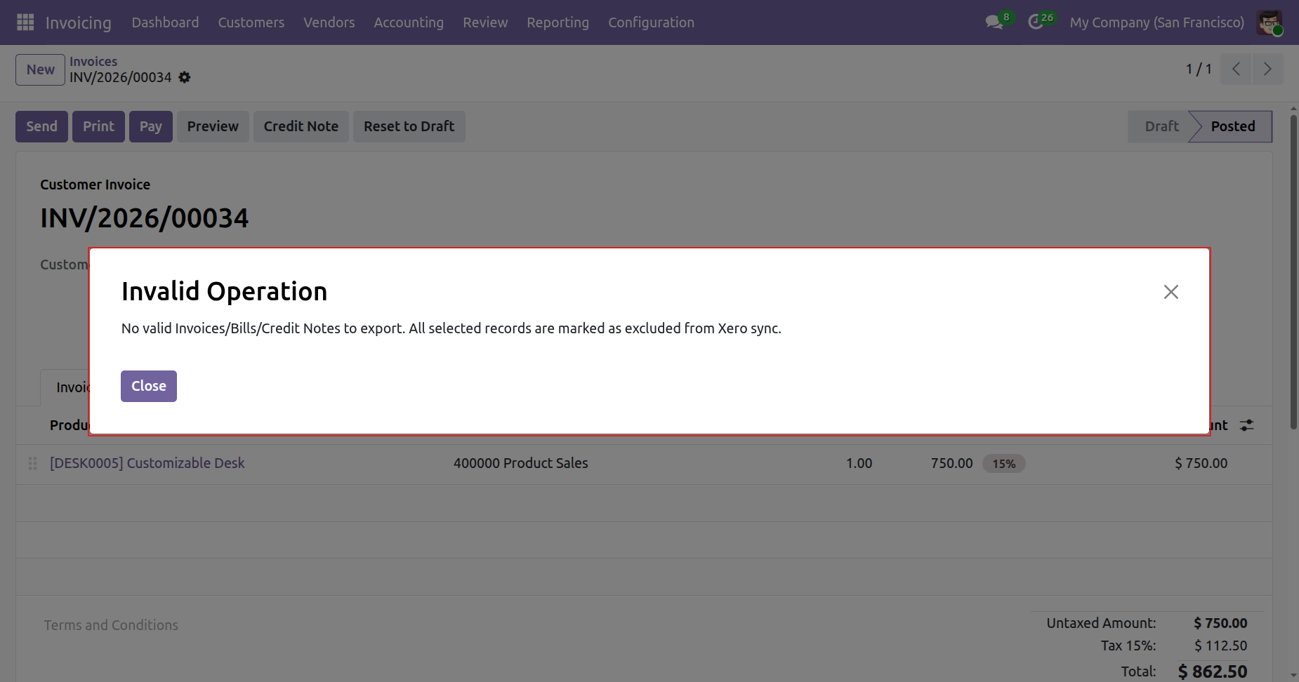 Invalid Operation warning for excluded invoice export