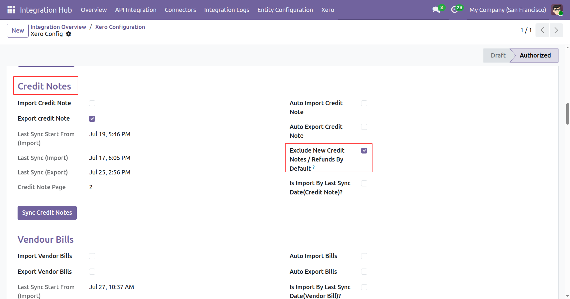 Enable Exclude New Credit Notes By Default in Xero Configuration