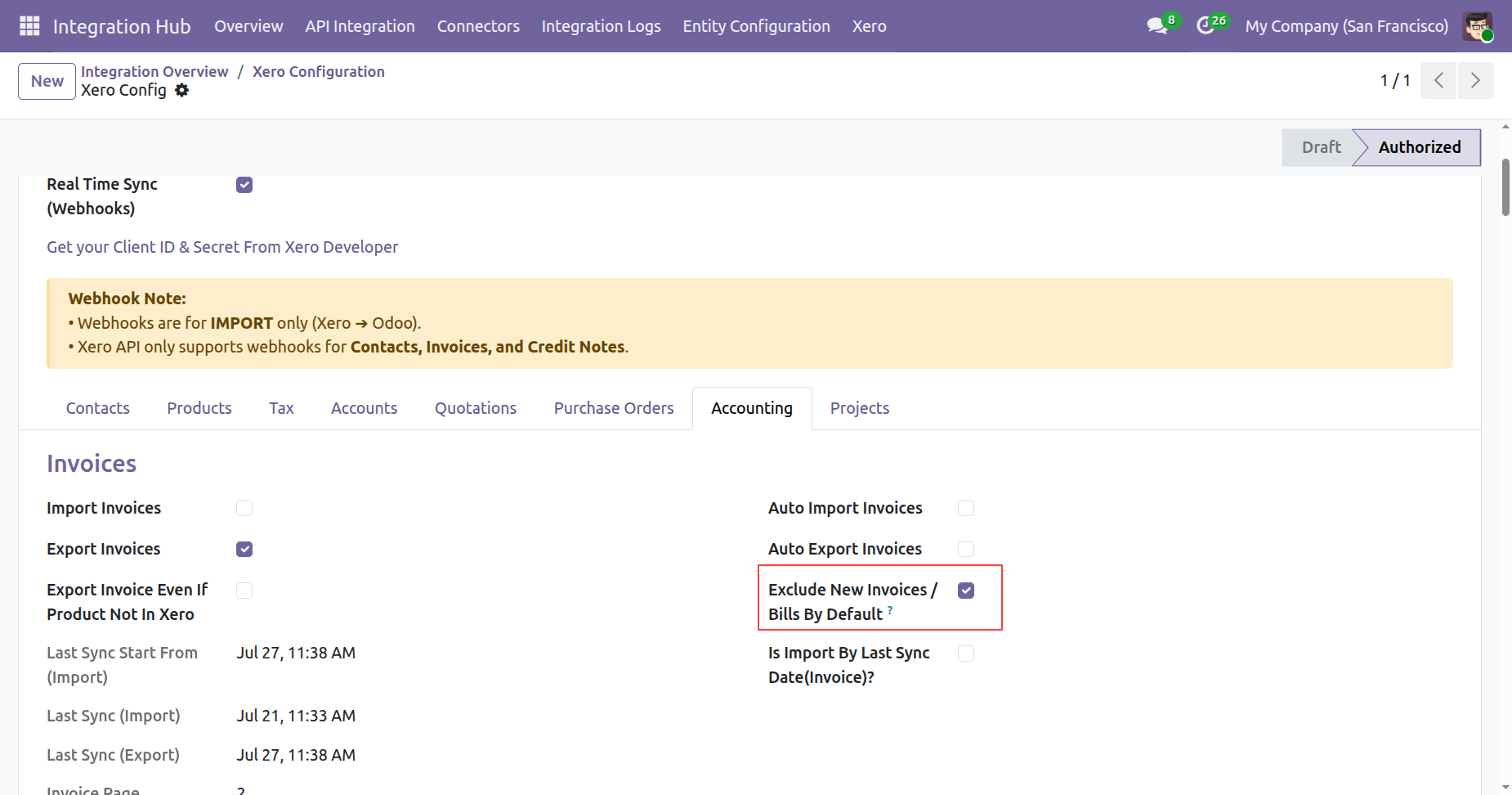 Enable Exclude New Invoices By Default in Xero Configuration