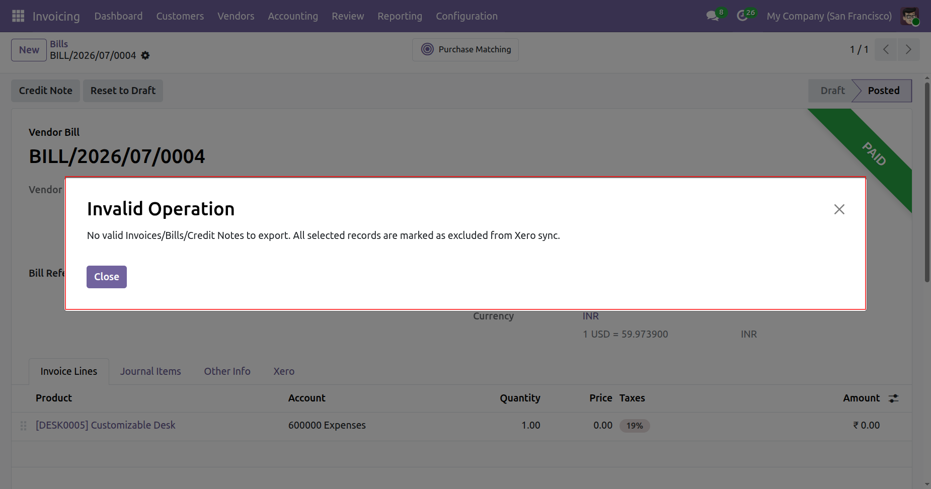 Invalid Operation warning for excluded bill export
