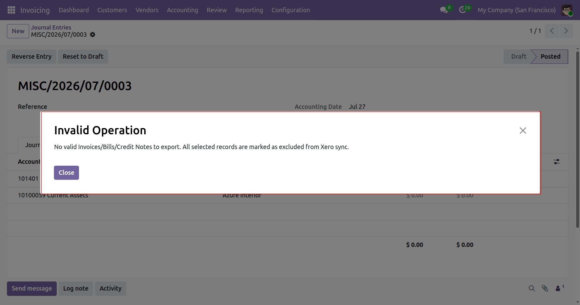 Invalid Operation warning for excluded journal export