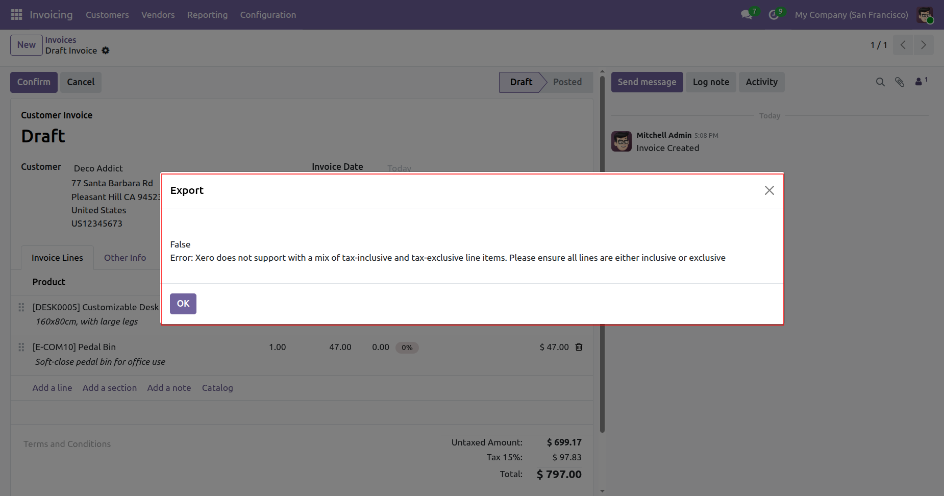 Mixed tax-inclusive and exclusive line items error in Xero export