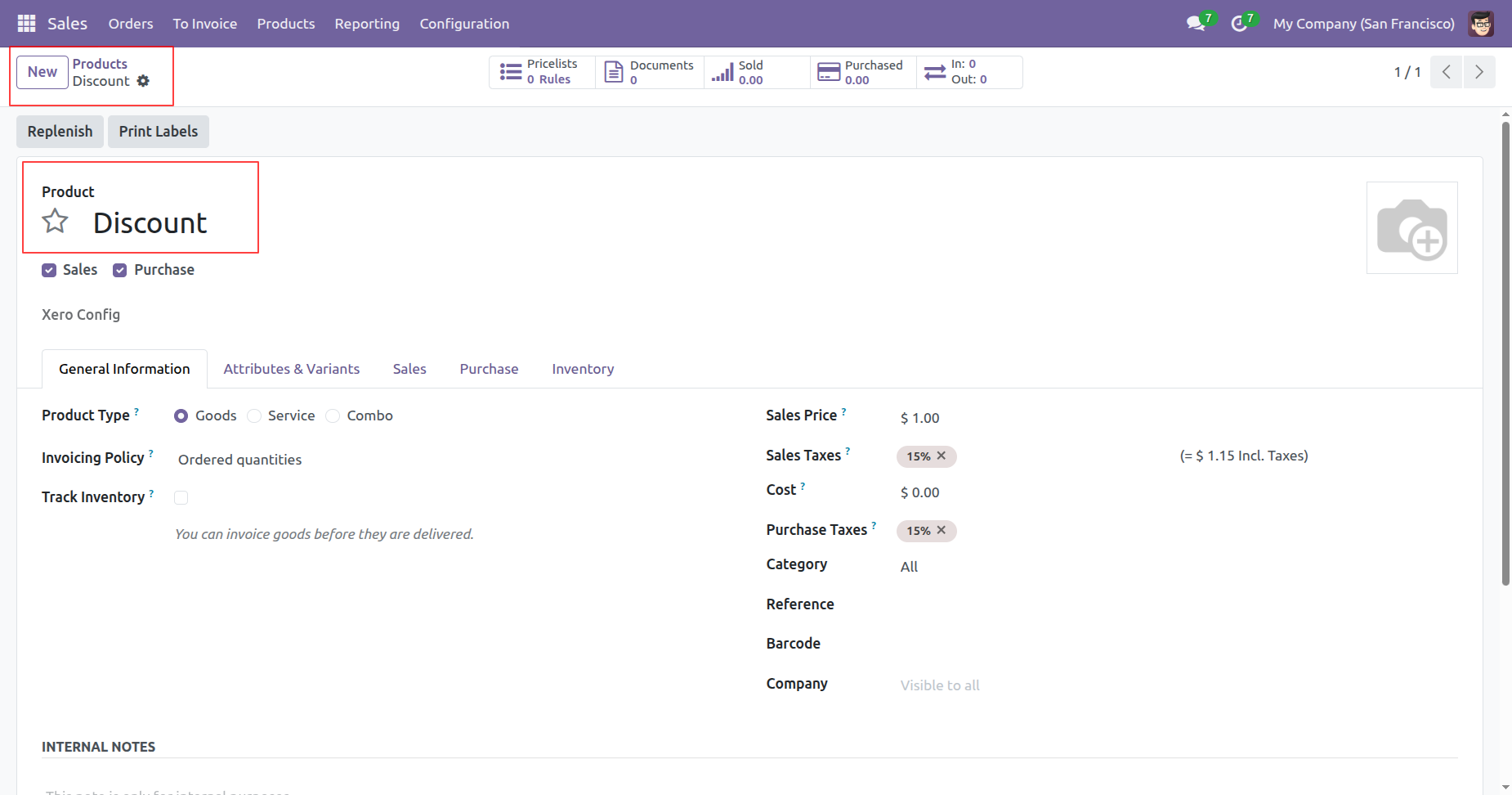 Create Discount product in Odoo for Xero export