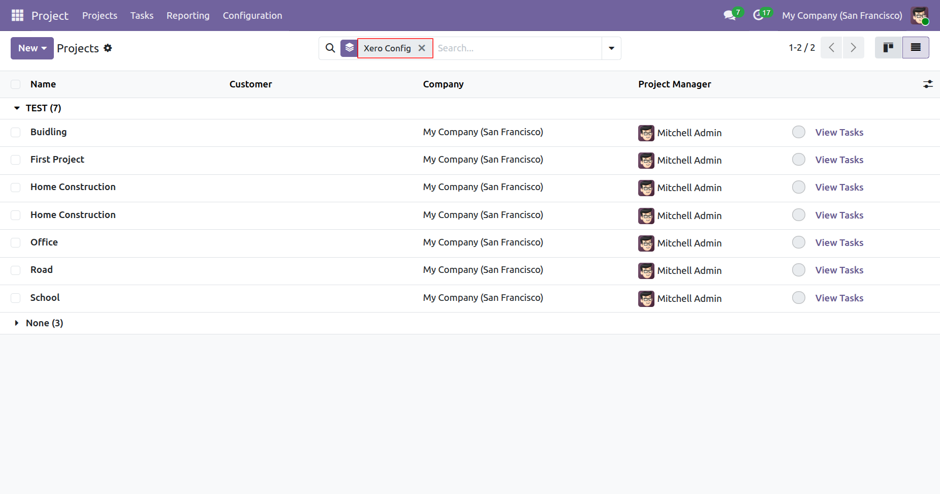Synced projects list grouped by Xero Config