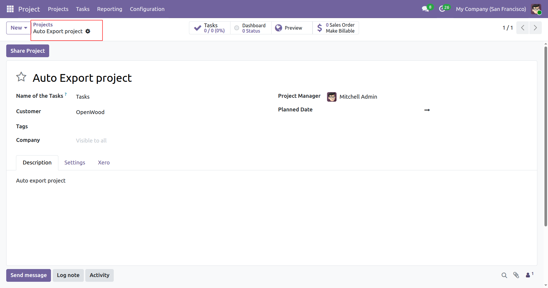 Create new project in Odoo