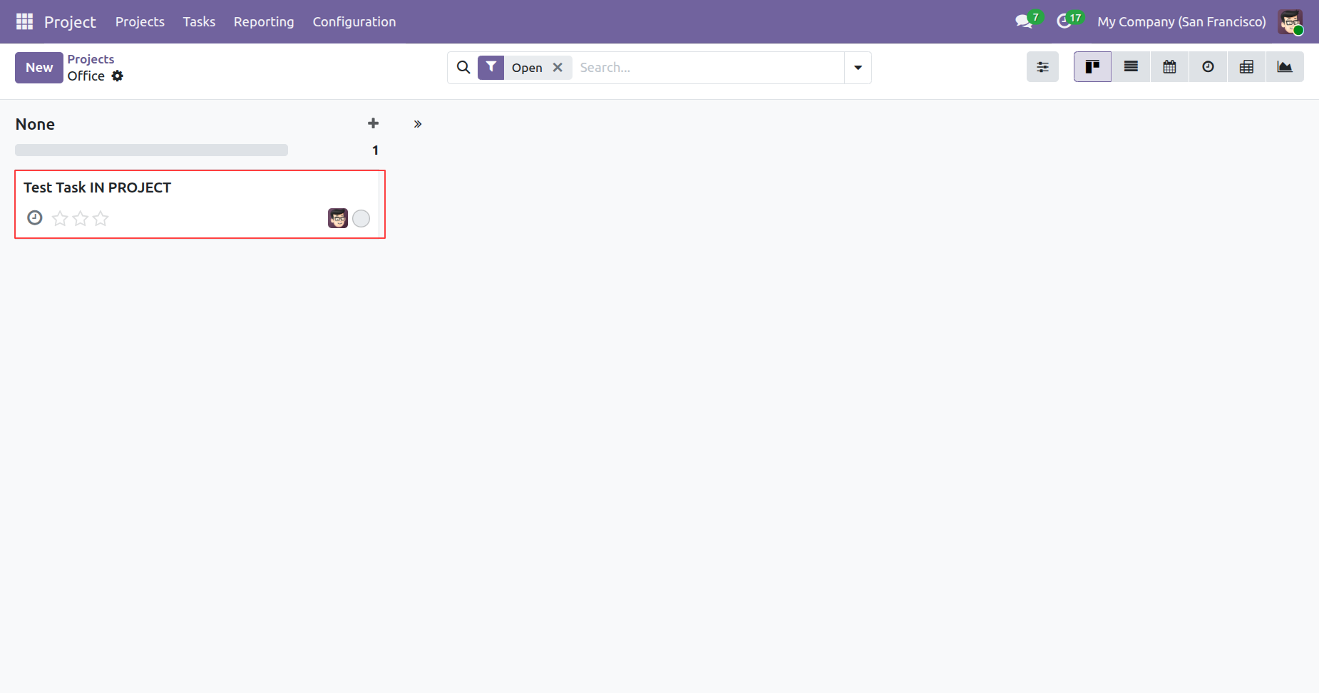 Task list within project in Odoo